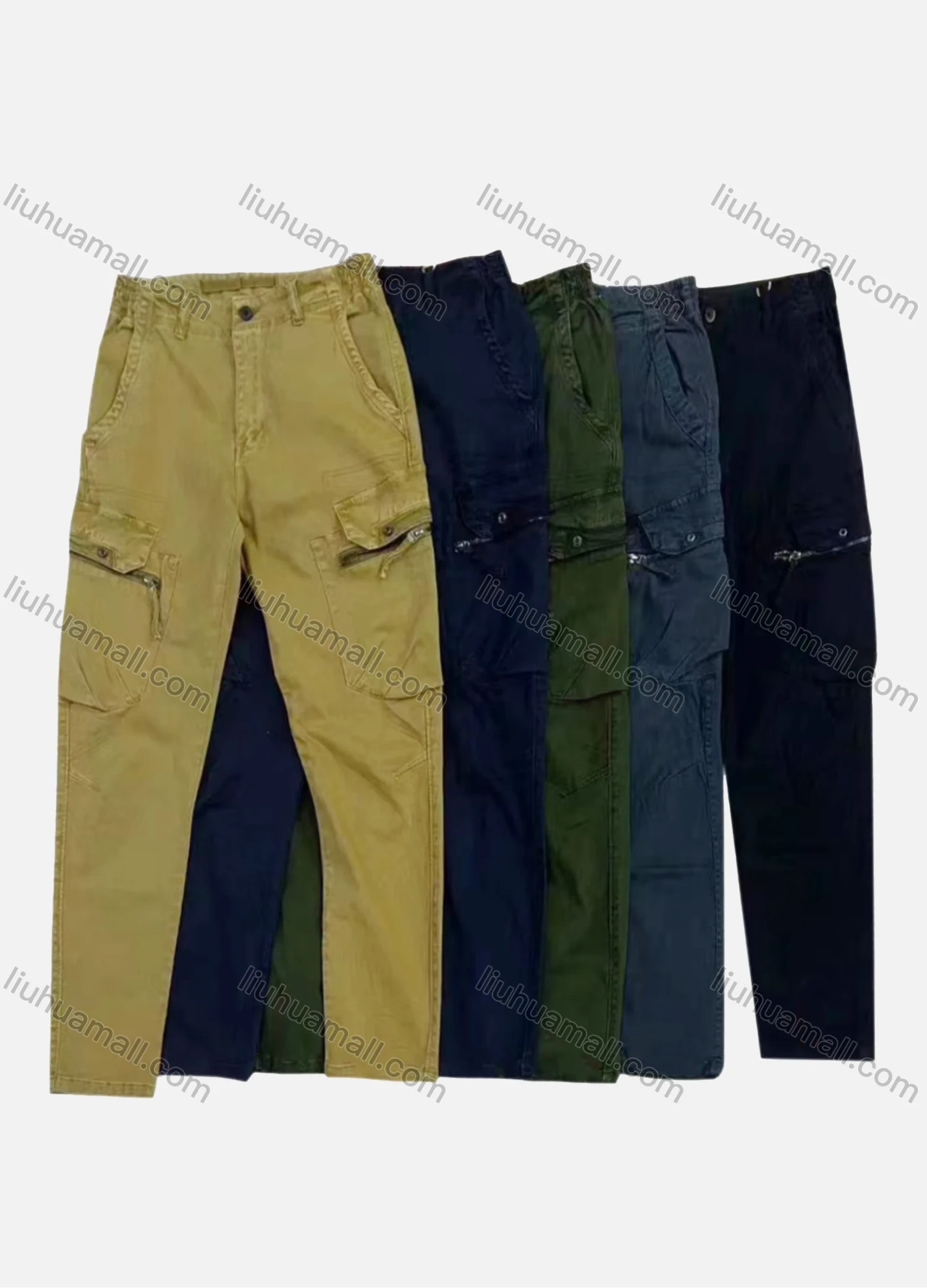 Wholesale Men's Casual Zipper Pockets Plain Cargo Pant AK7309# - Liuhuamall