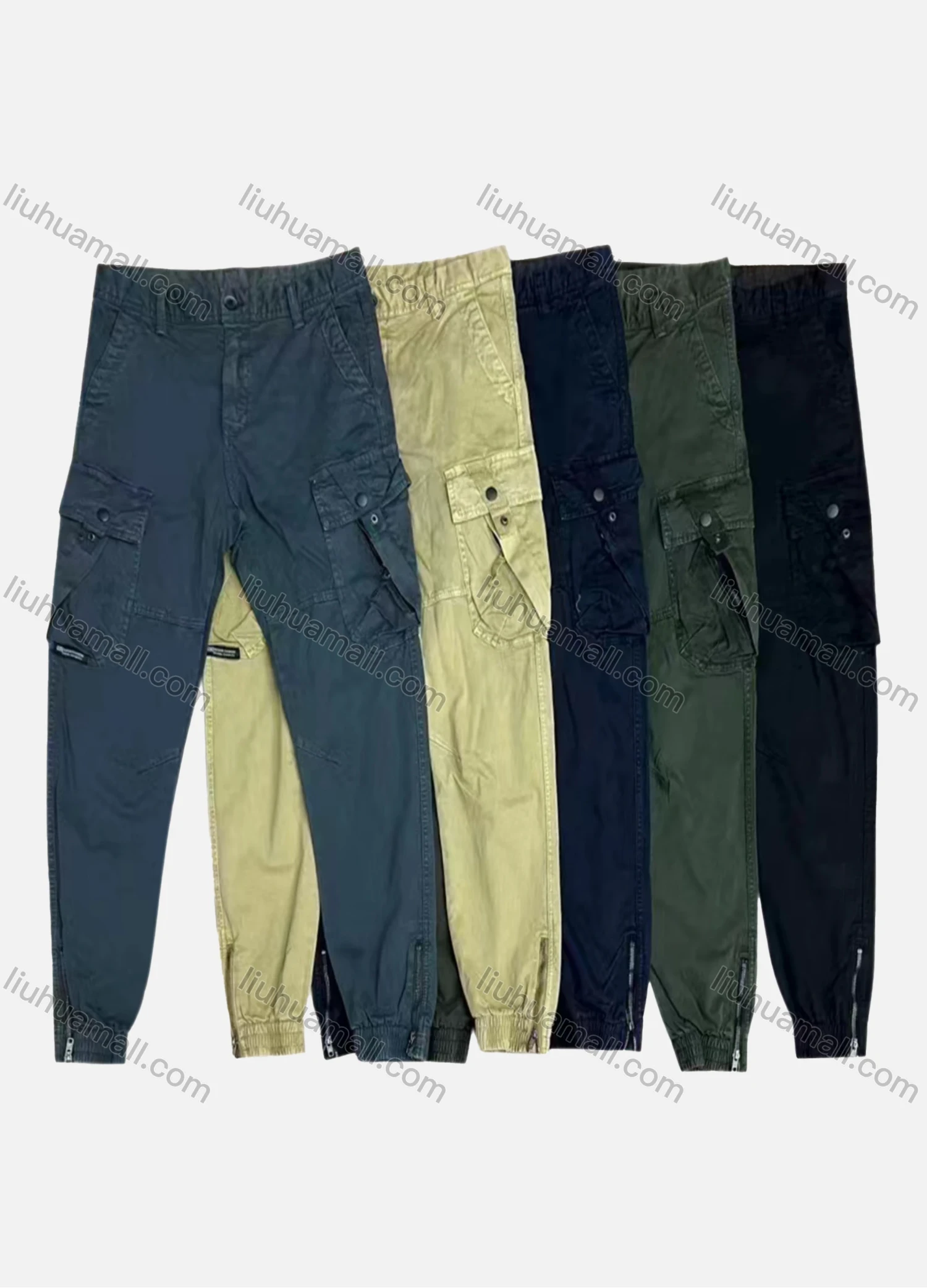 Wholesale Men's Casual Flap Pockets Plain Zipper Hem Cargo Pant AK7363# - Liuhuamall