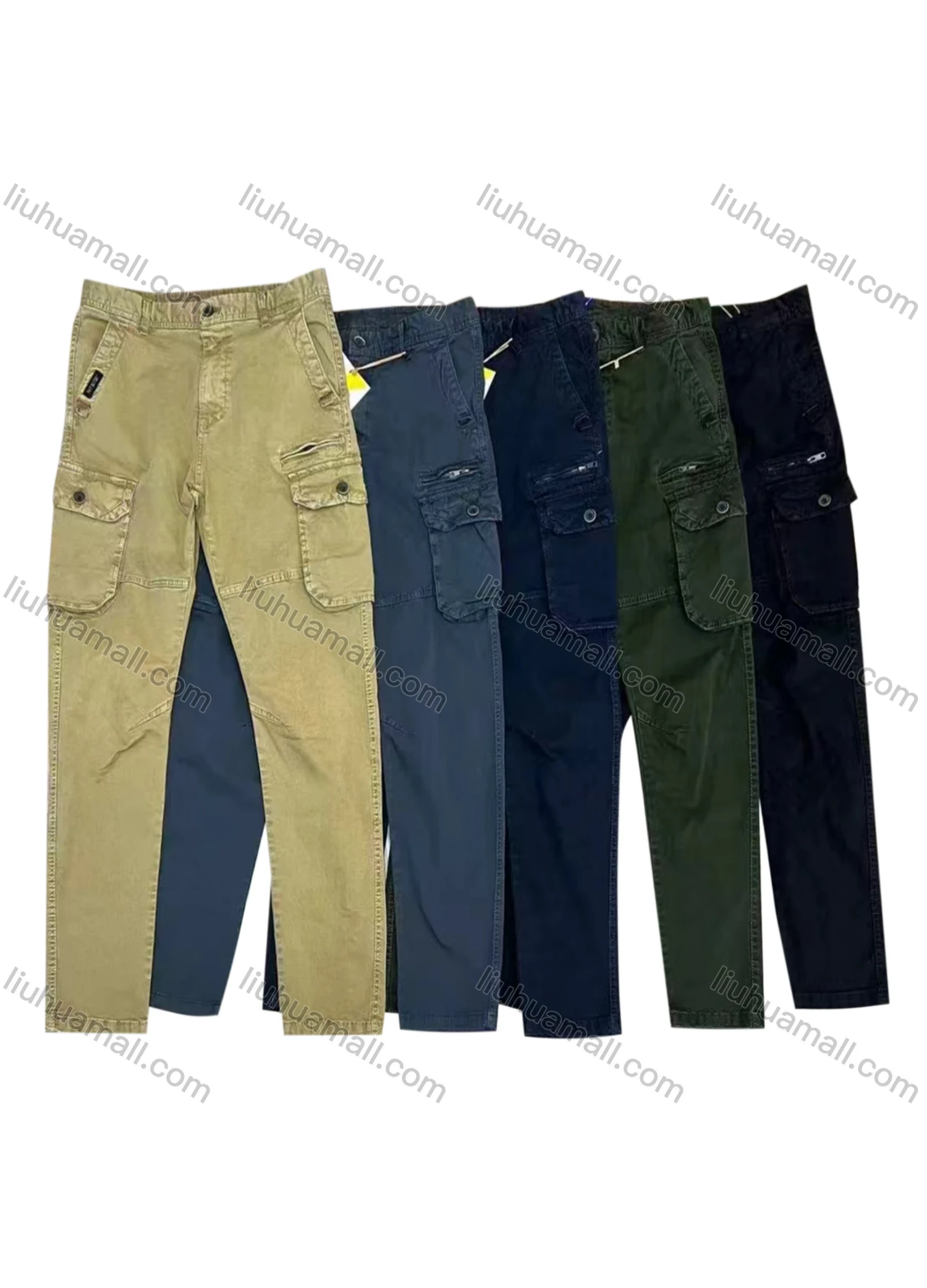 Wholesale Men's Casual Flap Pockets Plain Cargo Pant AK7366# - Liuhuamall