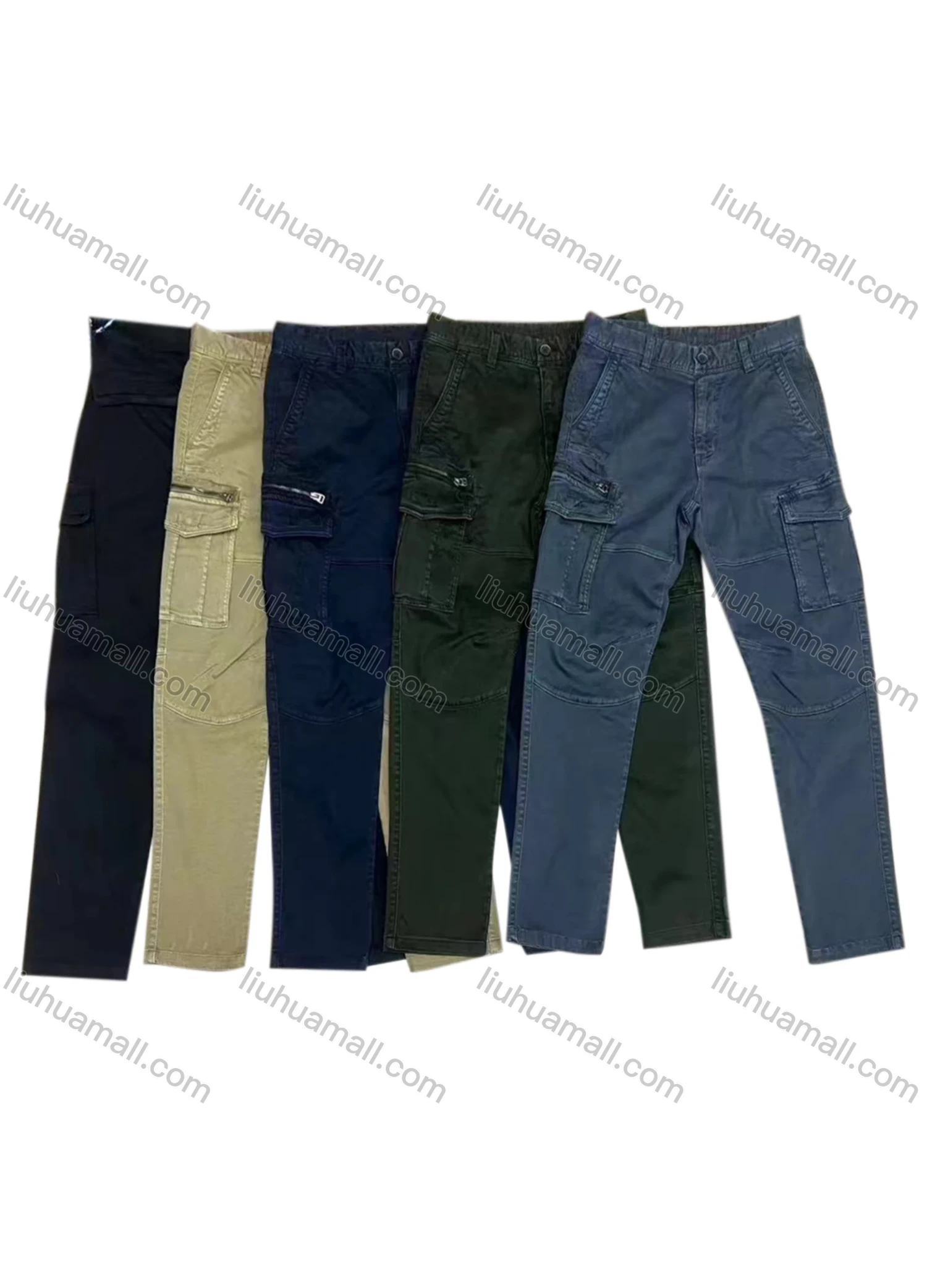 Wholesale Men's Casual Zipper Flap Pockets Plain Cargo Pant AK7367# - Liuhuamall