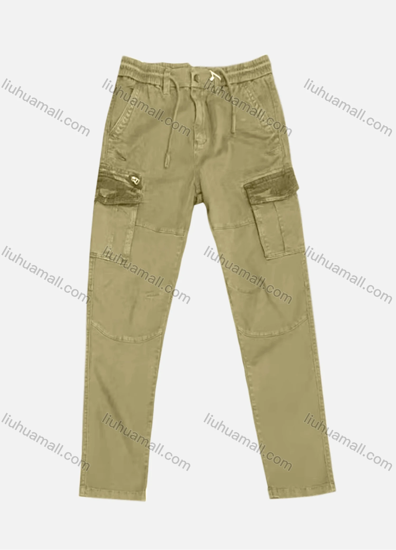 Wholesale Men's Casual Flap Pockets Plain Drawstring Cargo Pant AK7369# - Liuhuamall