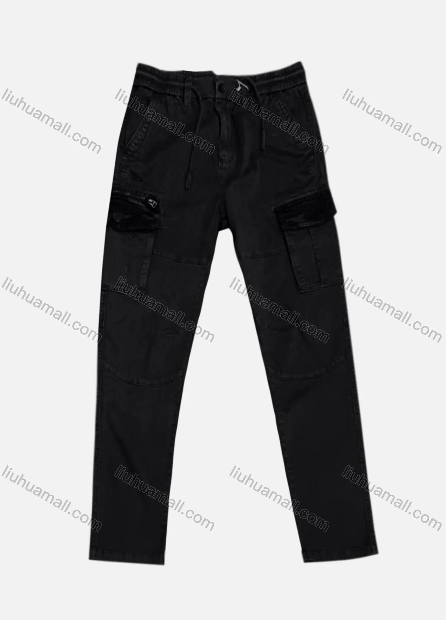 Wholesale Men's Casual Flap Pockets Plain Drawstring Cargo Pant AK7369# - Liuhuamall