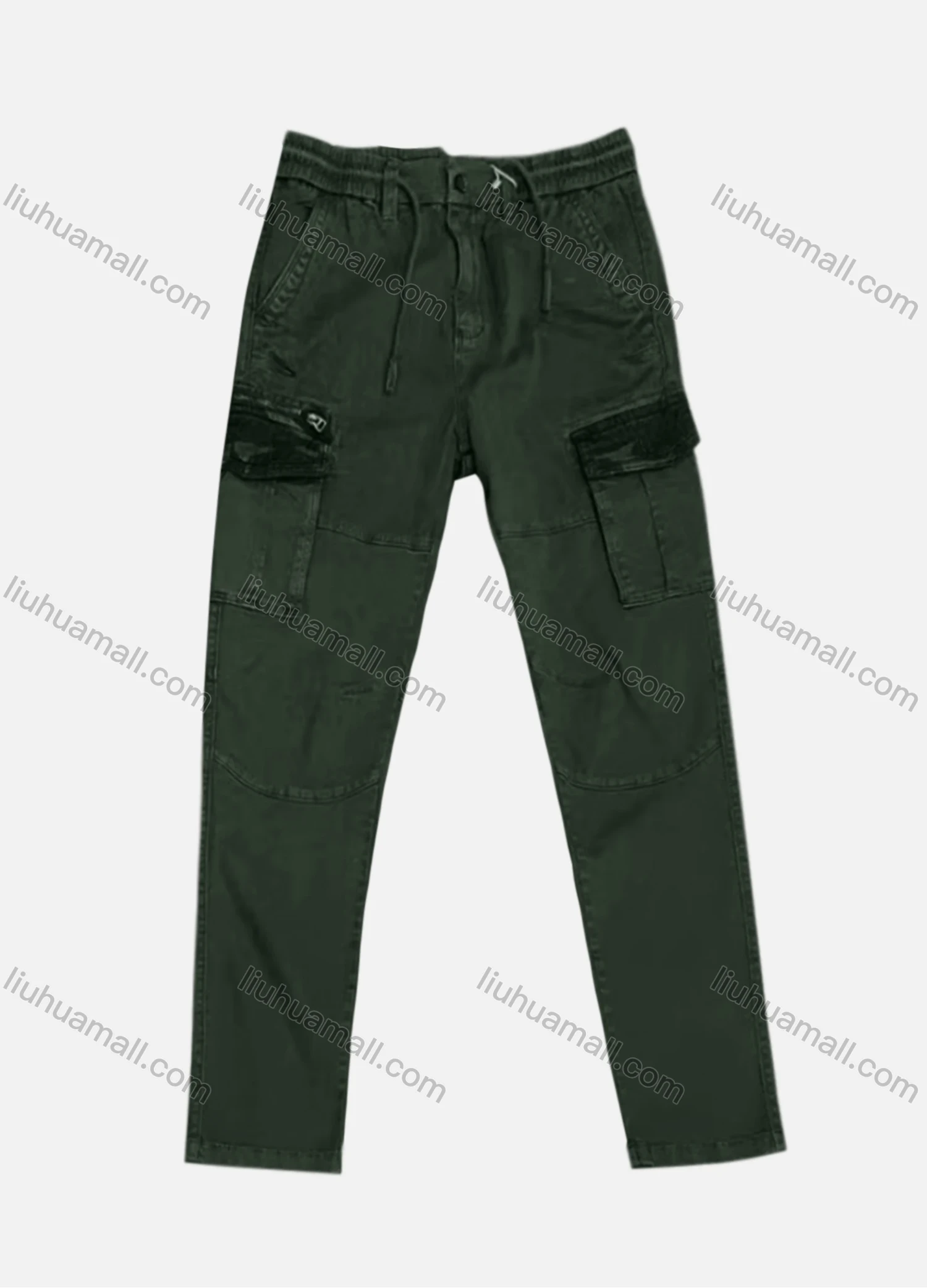 Wholesale Men's Casual Flap Pockets Plain Drawstring Cargo Pant AK7369# - Liuhuamall