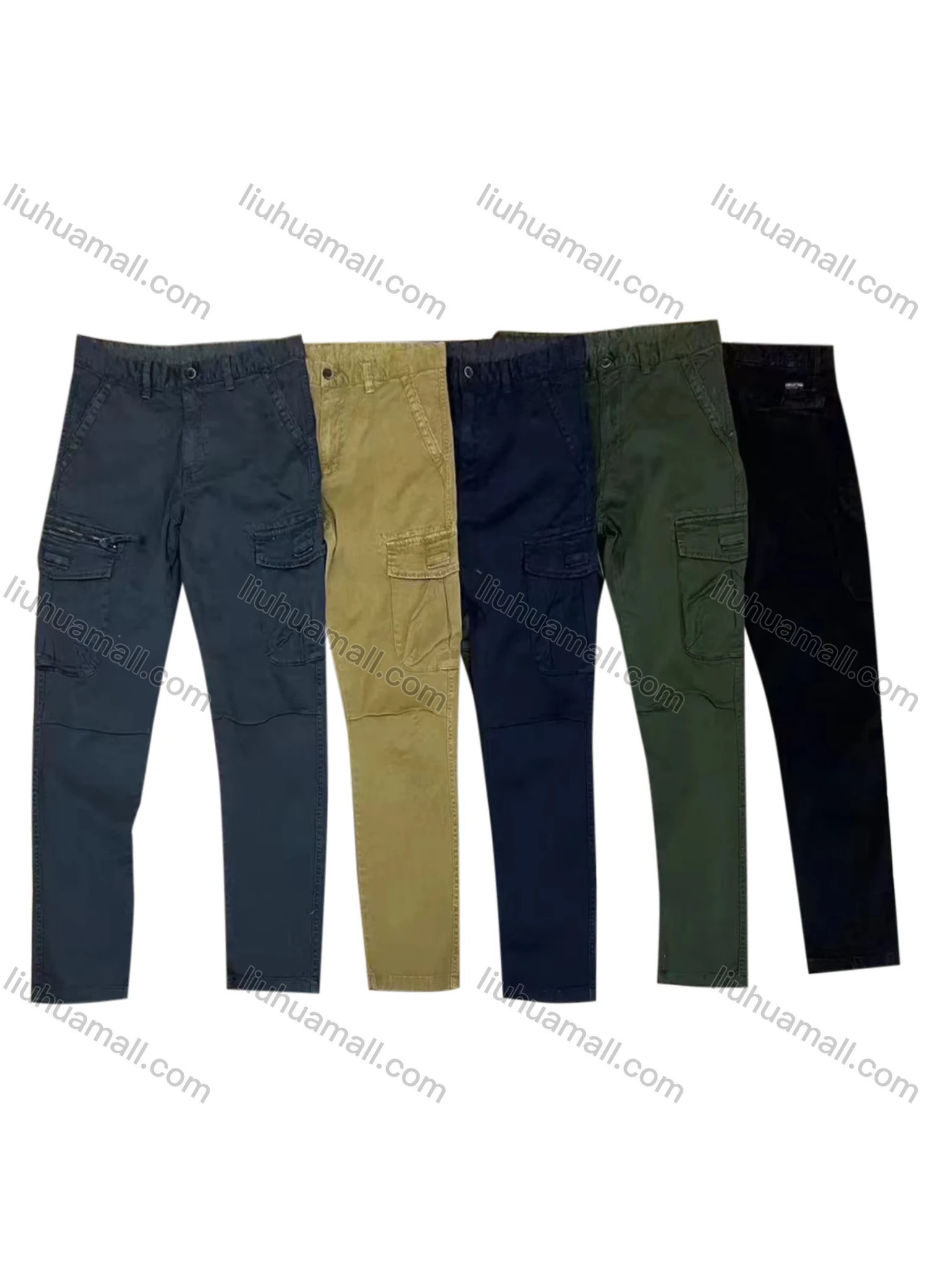 Wholesale Men's Casual Zipper Flap Pockets Plain Cargo Pant AK7373# - Liuhuamall