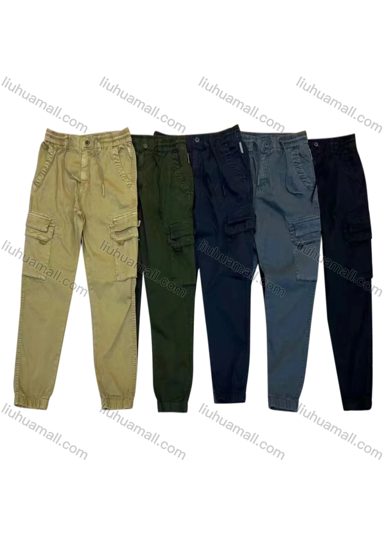 Wholesale Men's Casual Flap Pockets Drawstring Plain Cargo Pant AK7375# - Liuhuamall