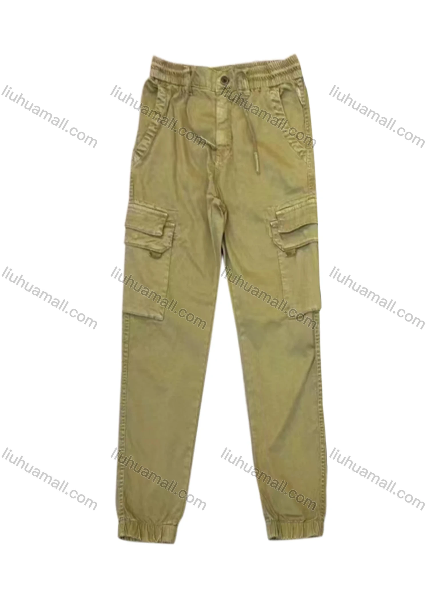 Wholesale Men's Casual Flap Pockets Drawstring Plain Cargo Pant AK7375# - Liuhuamall