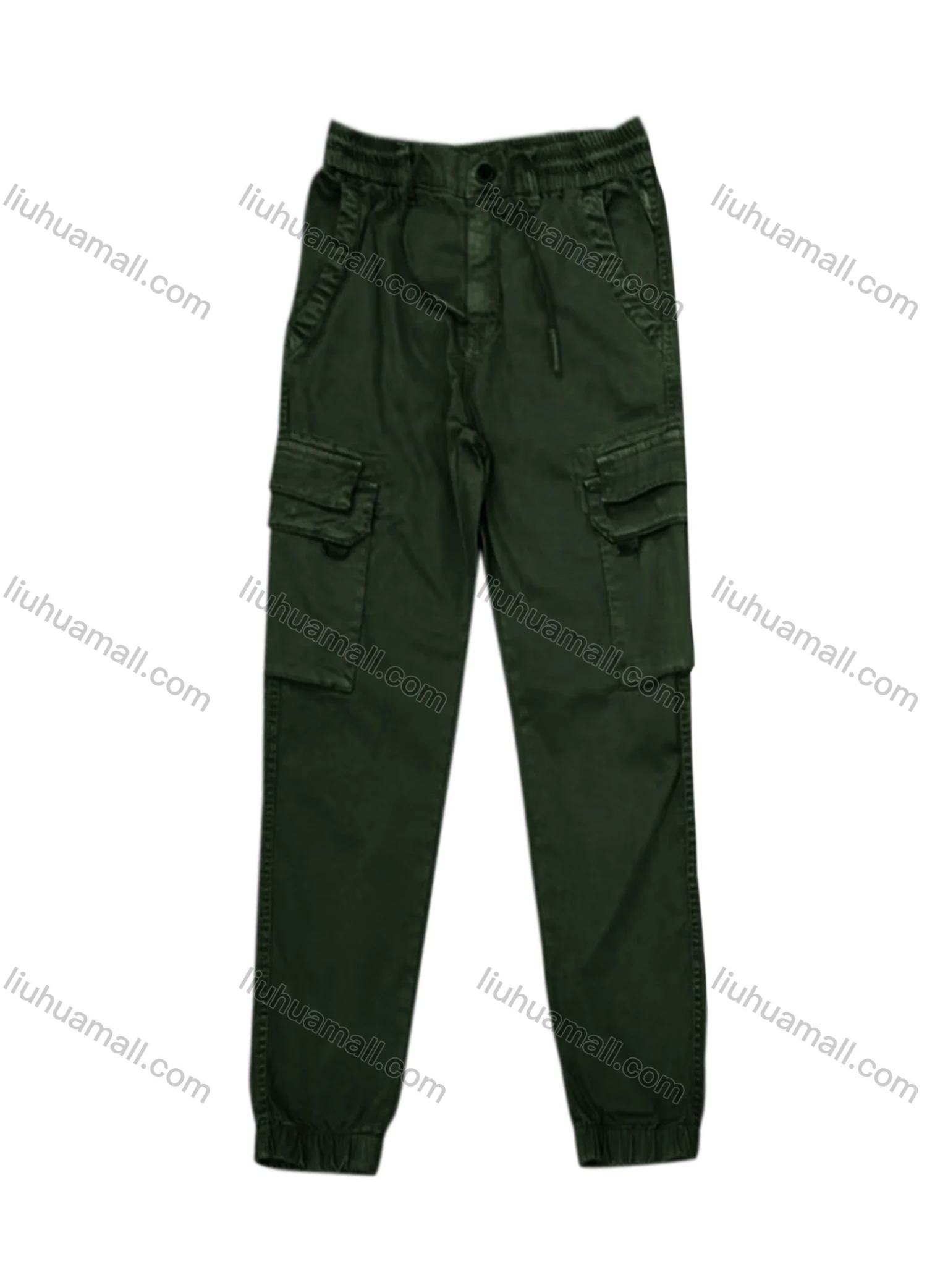 Wholesale Men's Casual Flap Pockets Drawstring Plain Cargo Pant AK7375# - Liuhuamall