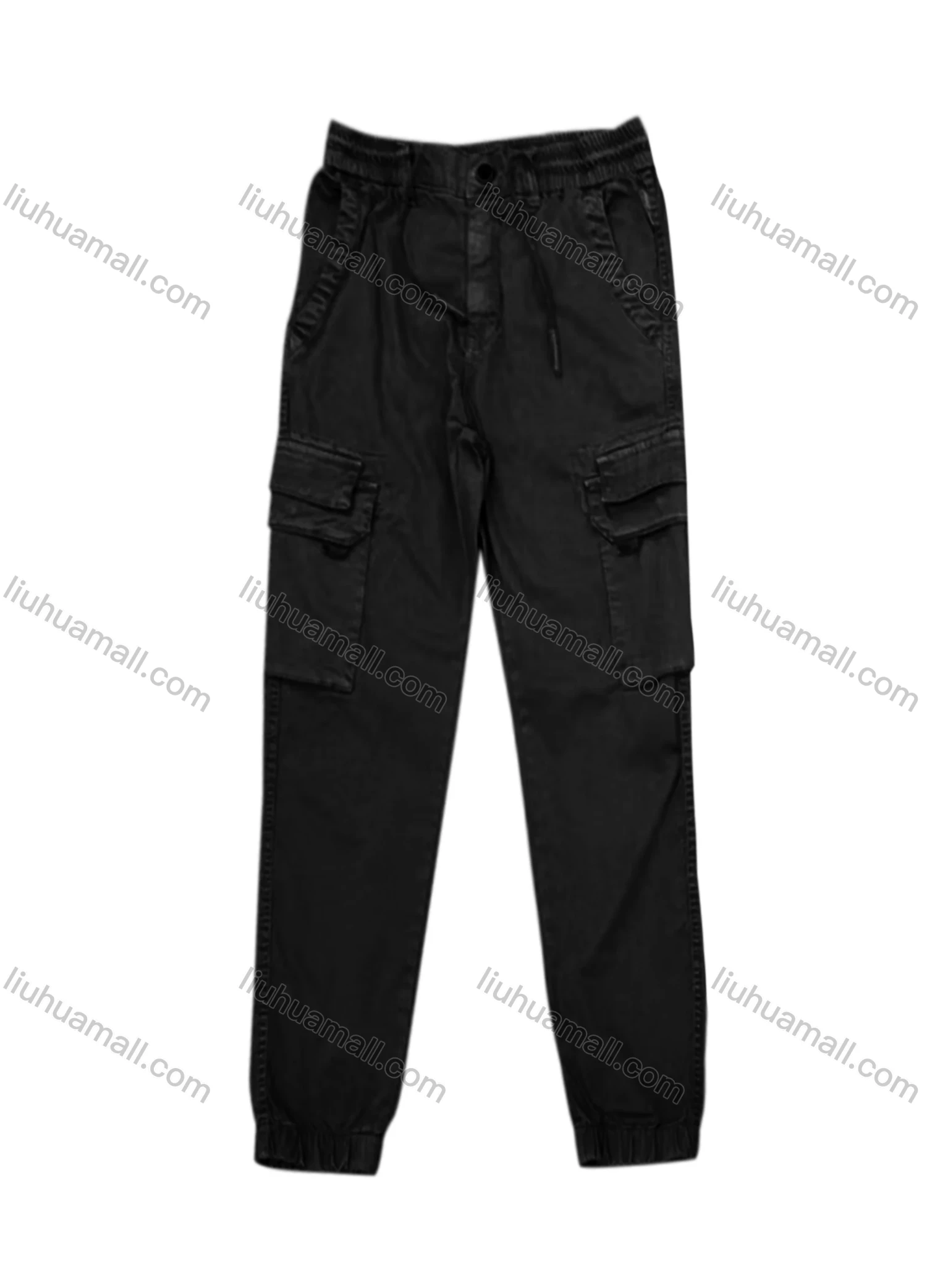 Wholesale Men's Casual Flap Pockets Drawstring Plain Cargo Pant AK7375# - Liuhuamall