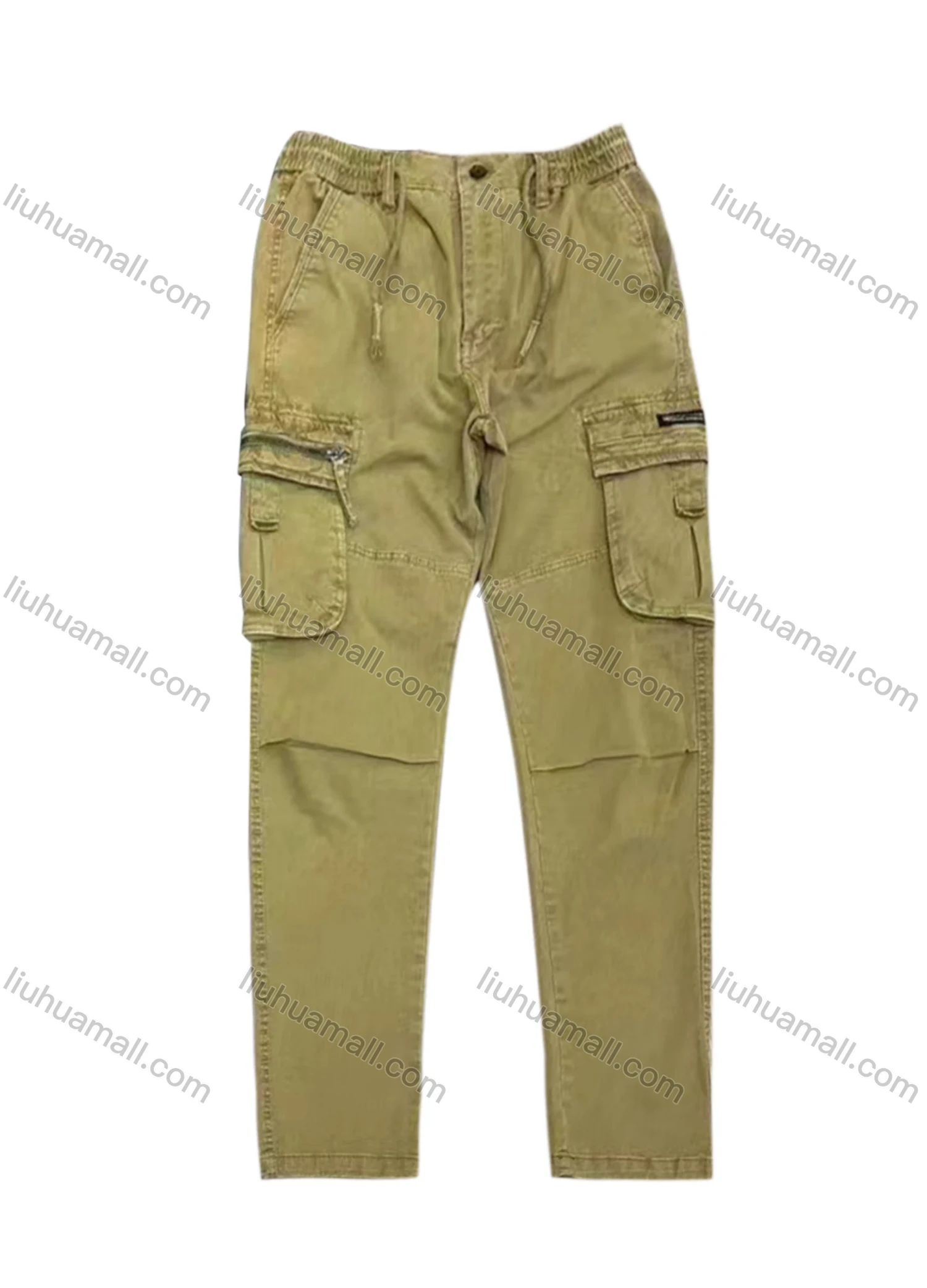 Wholesale Men's Casual Zipper Flap Pockets Drawstring Plain Cargo Pant AK7376# - Liuhuamall