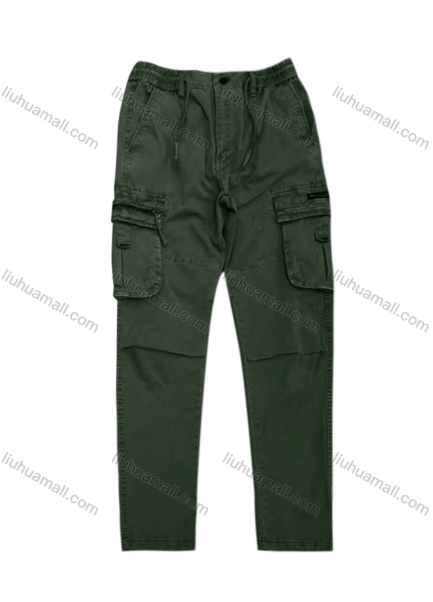 Wholesale Men's Casual Zipper Flap Pockets Drawstring Plain Cargo Pant AK7376# - Liuhuamall