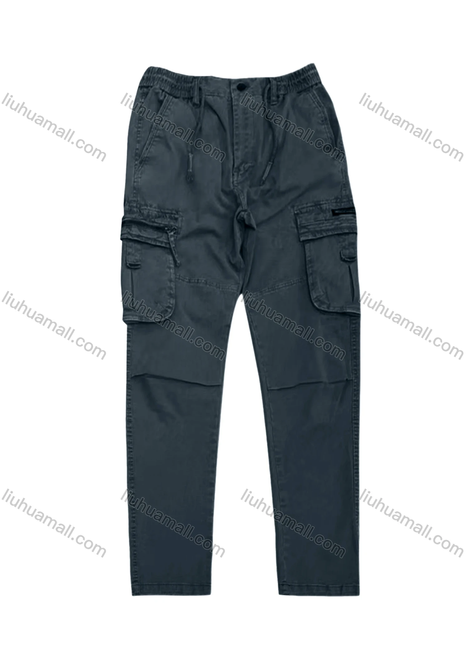 Wholesale Men's Casual Zipper Flap Pockets Drawstring Plain Cargo Pant AK7376# - Liuhuamall