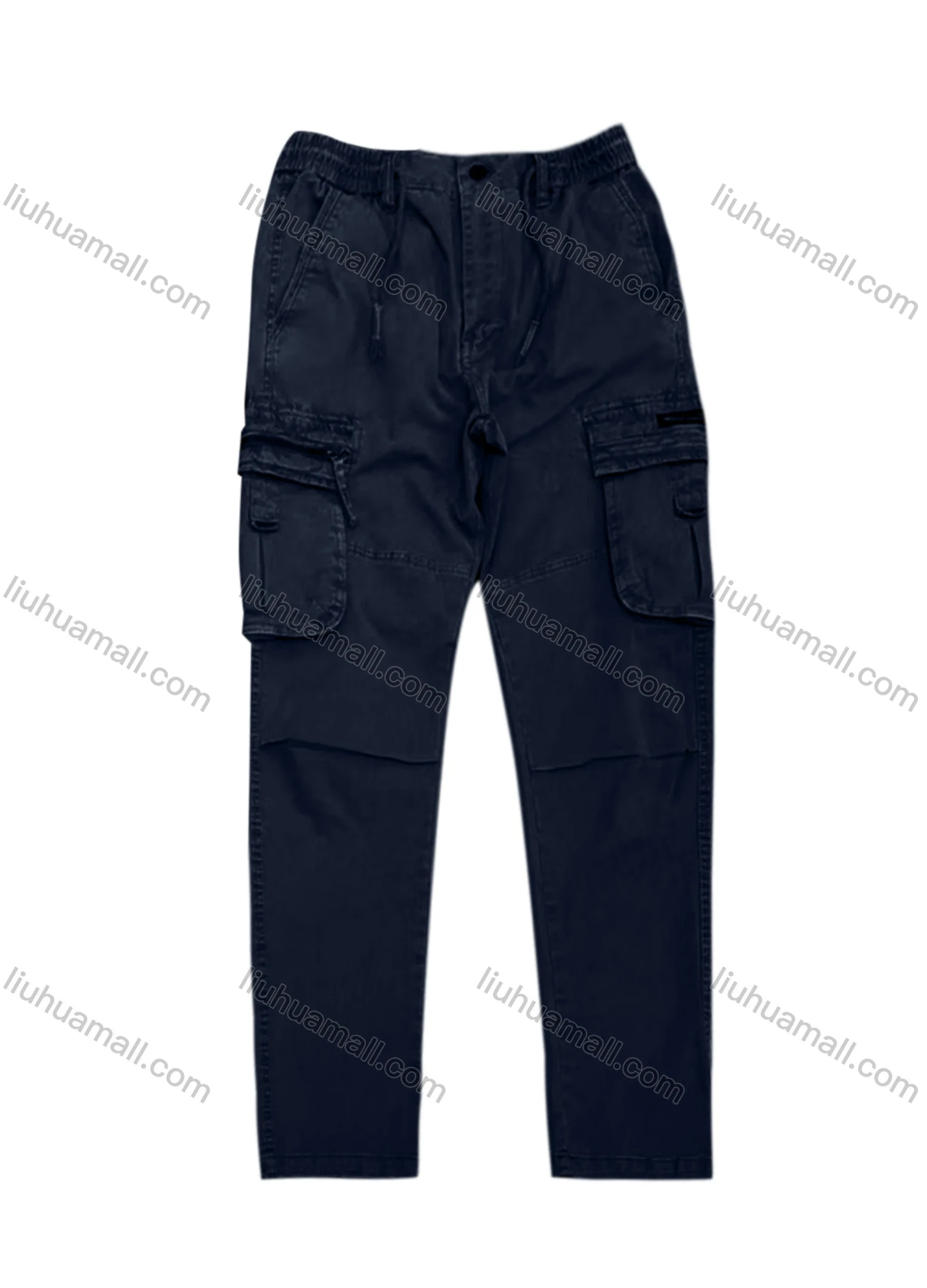 Wholesale Men's Casual Zipper Flap Pockets Drawstring Plain Cargo Pant AK7376# - Liuhuamall