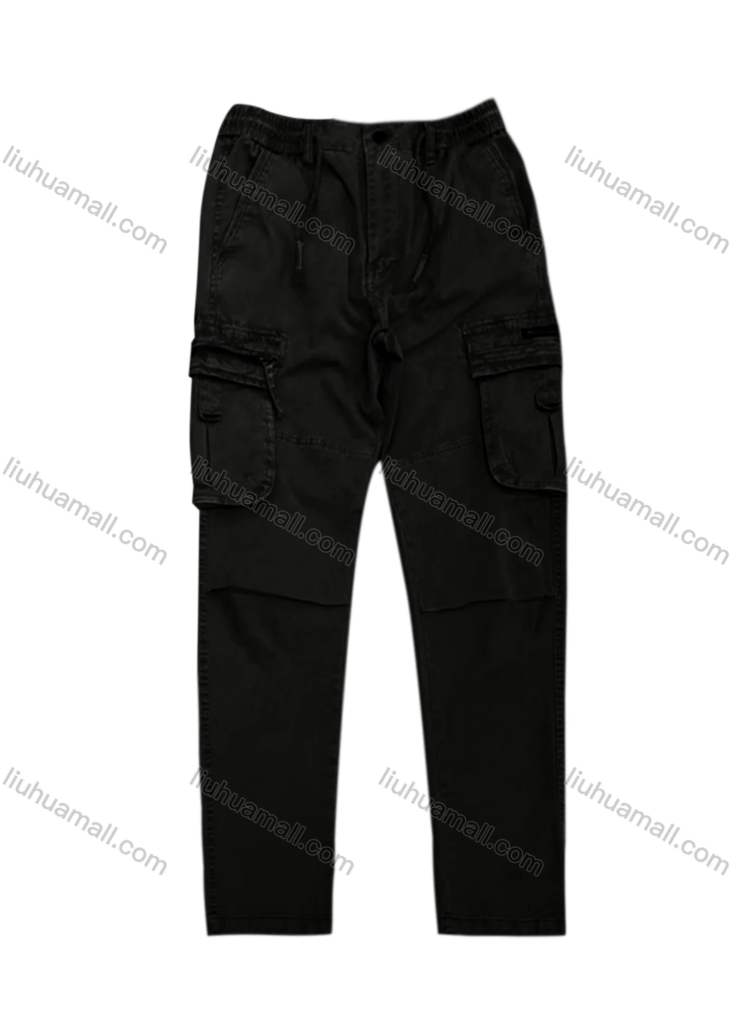 Wholesale Men's Casual Zipper Flap Pockets Drawstring Plain Cargo Pant AK7376# - Liuhuamall