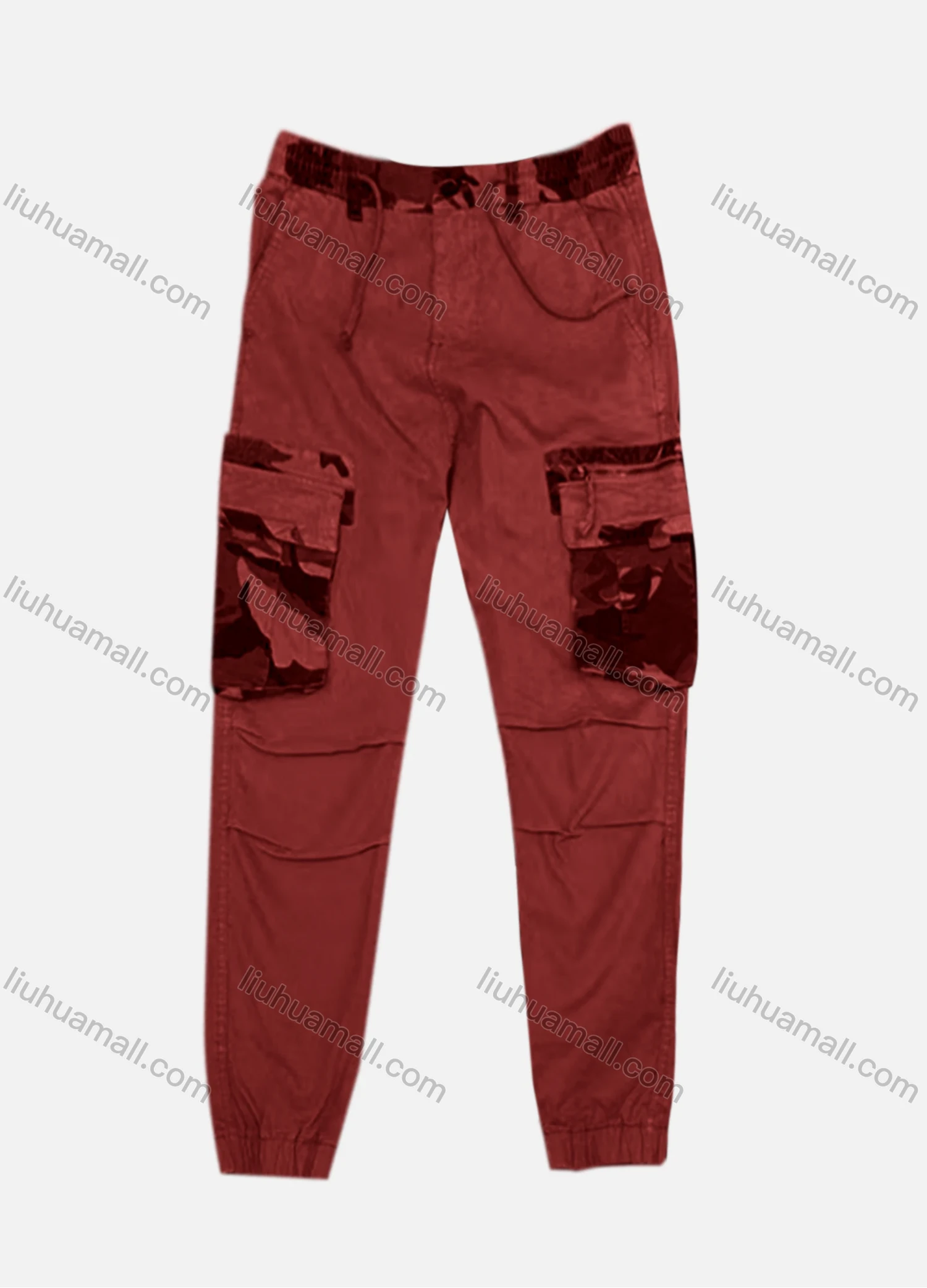 Wholesale Men's Casual Flap Pockets Drawstring Plain Splicing Camouflage Pleated Cargo Pant AK7378# - Liuhuamall
