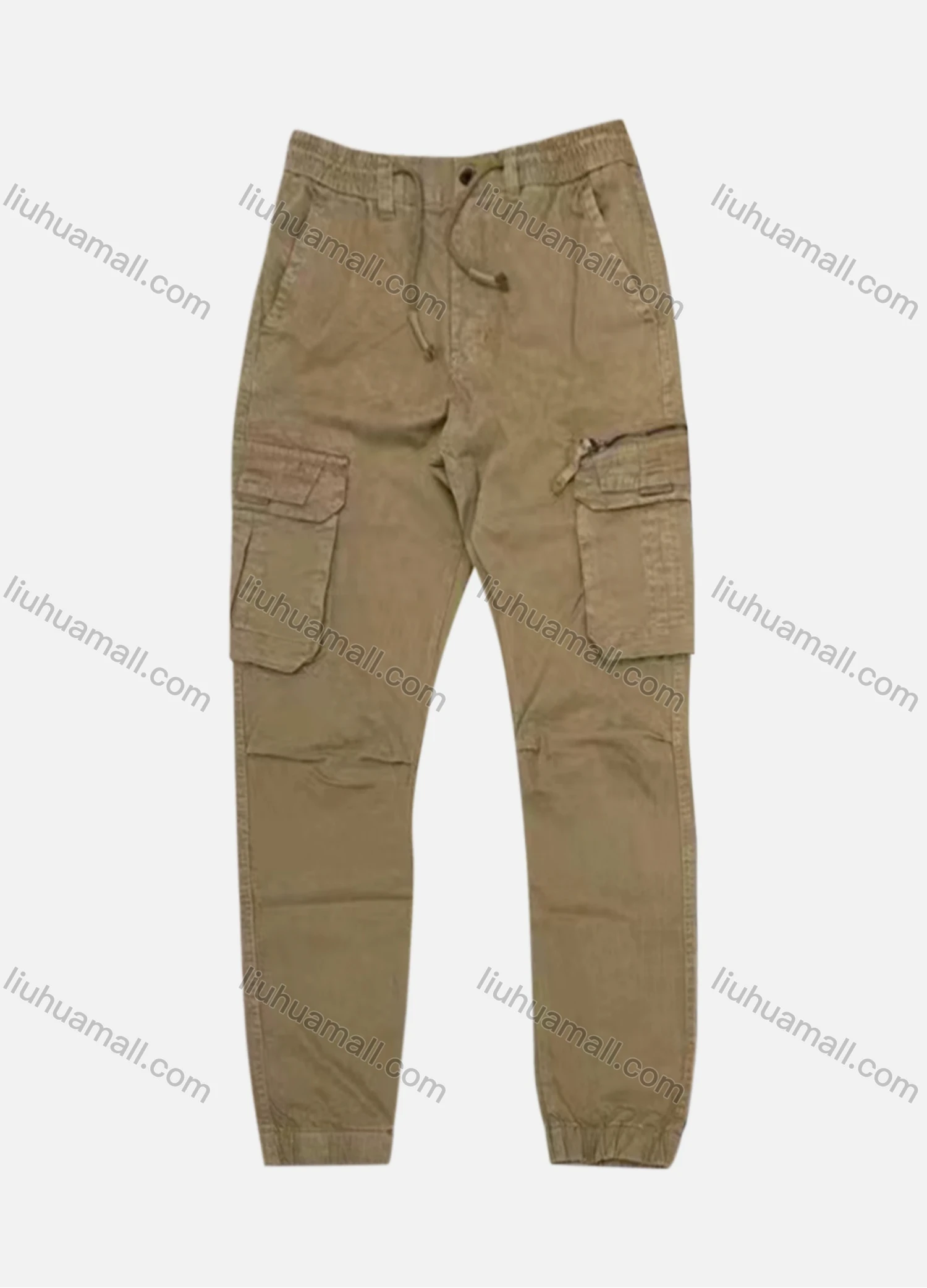 Wholesale Men's Casual Zipper Flap Pockets Drawstring Plain Cargo Pant AK7380# - Liuhuamall