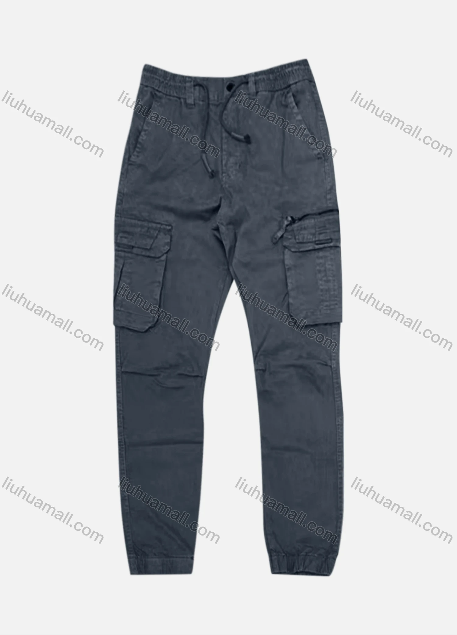 Wholesale Men's Casual Zipper Flap Pockets Drawstring Plain Cargo Pant AK7380# - Liuhuamall