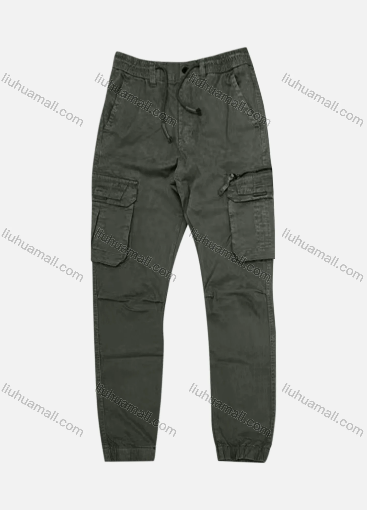 Wholesale Men's Casual Zipper Flap Pockets Drawstring Plain Cargo Pant AK7380# - Liuhuamall