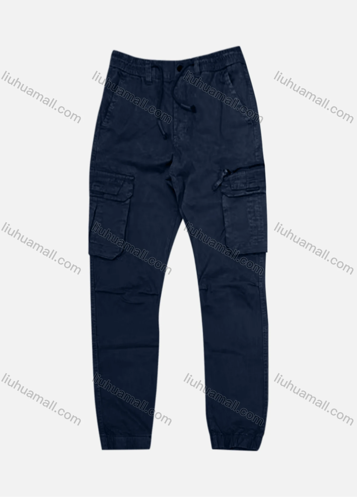 Wholesale Men's Casual Zipper Flap Pockets Drawstring Plain Cargo Pant AK7380# - Liuhuamall