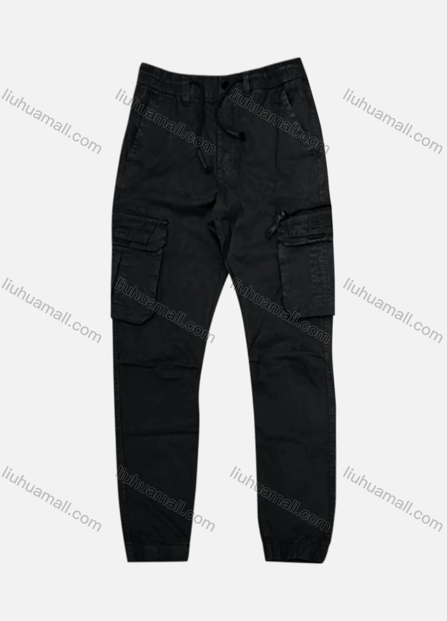 Wholesale Men's Casual Zipper Flap Pockets Drawstring Plain Cargo Pant AK7380# - Liuhuamall