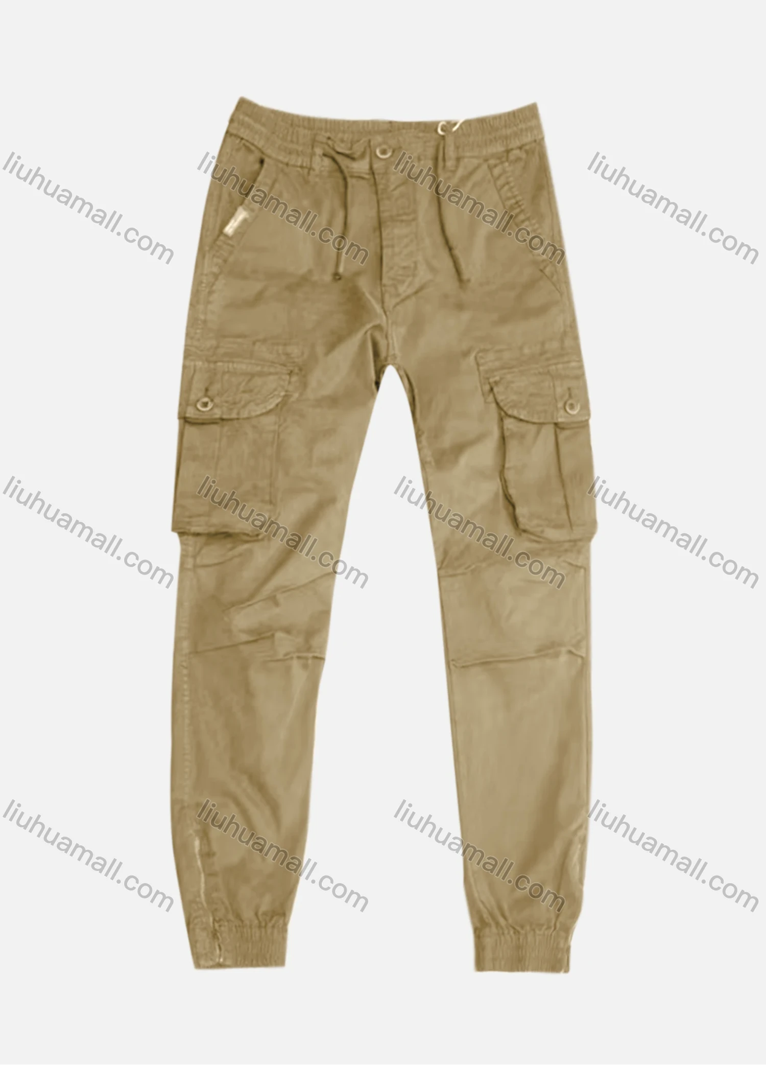 Wholesale Men's Casual Flap Pockets Drawstring Plain Pleated Zipper Hem Cargo Pant AK7383# - Liuhuamall