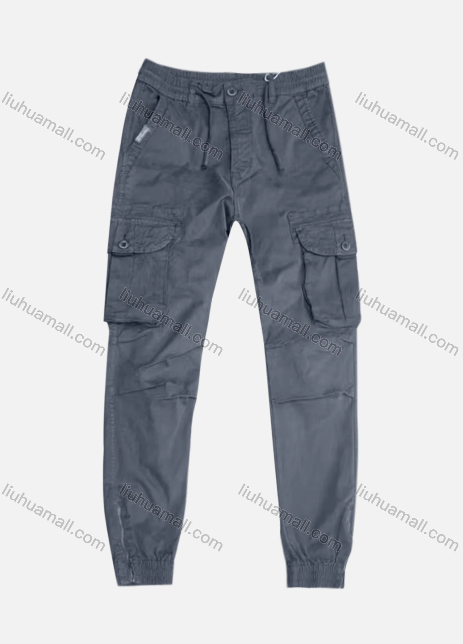 Wholesale Men's Casual Flap Pockets Drawstring Plain Pleated Zipper Hem Cargo Pant AK7383# - Liuhuamall