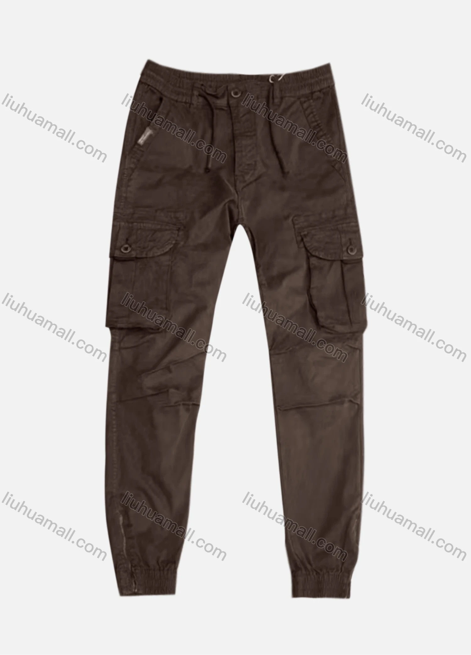 Wholesale Men's Casual Flap Pockets Drawstring Plain Pleated Zipper Hem Cargo Pant AK7383# - Liuhuamall