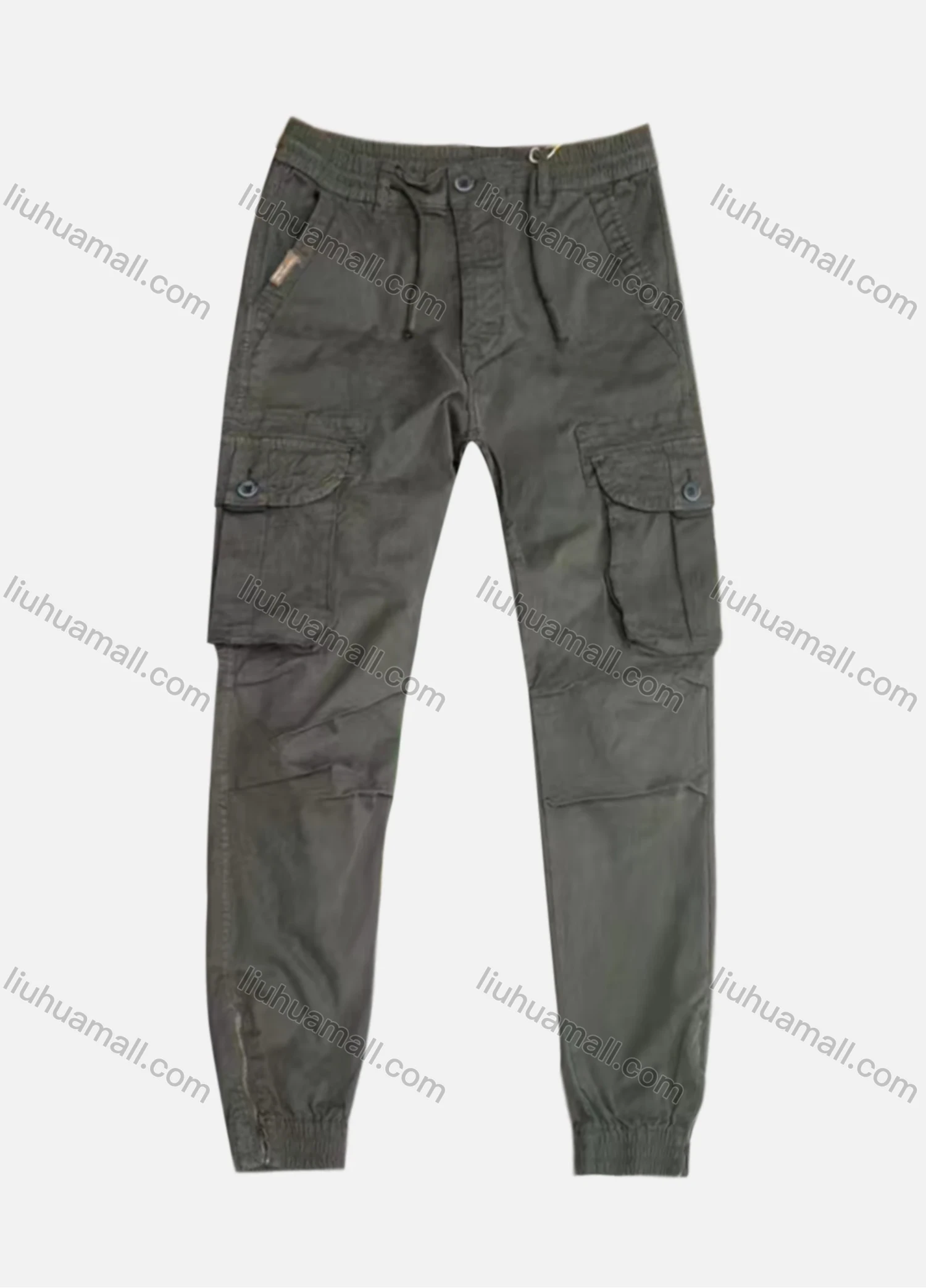 Wholesale Men's Casual Flap Pockets Drawstring Plain Pleated Zipper Hem Cargo Pant AK7383# - Liuhuamall