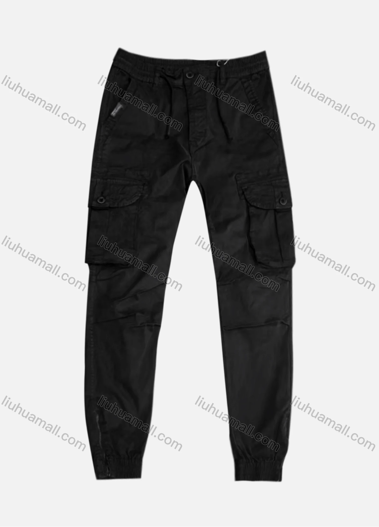 Wholesale Men's Casual Flap Pockets Drawstring Plain Pleated Zipper Hem Cargo Pant AK7383# - Liuhuamall