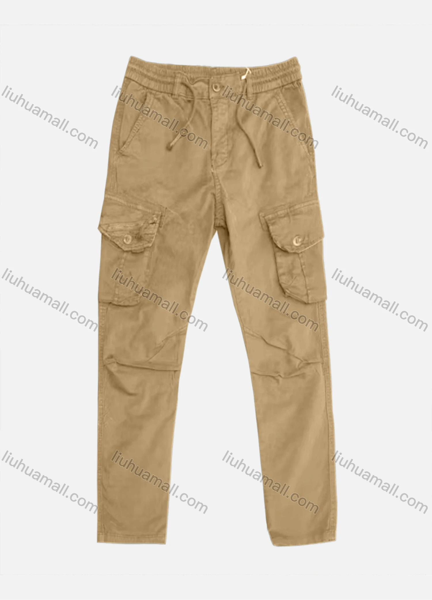 Wholesale Men's Casual Flap Pockets Drawstring Plain Pleated Cargo Pant AK7387# - Liuhuamall