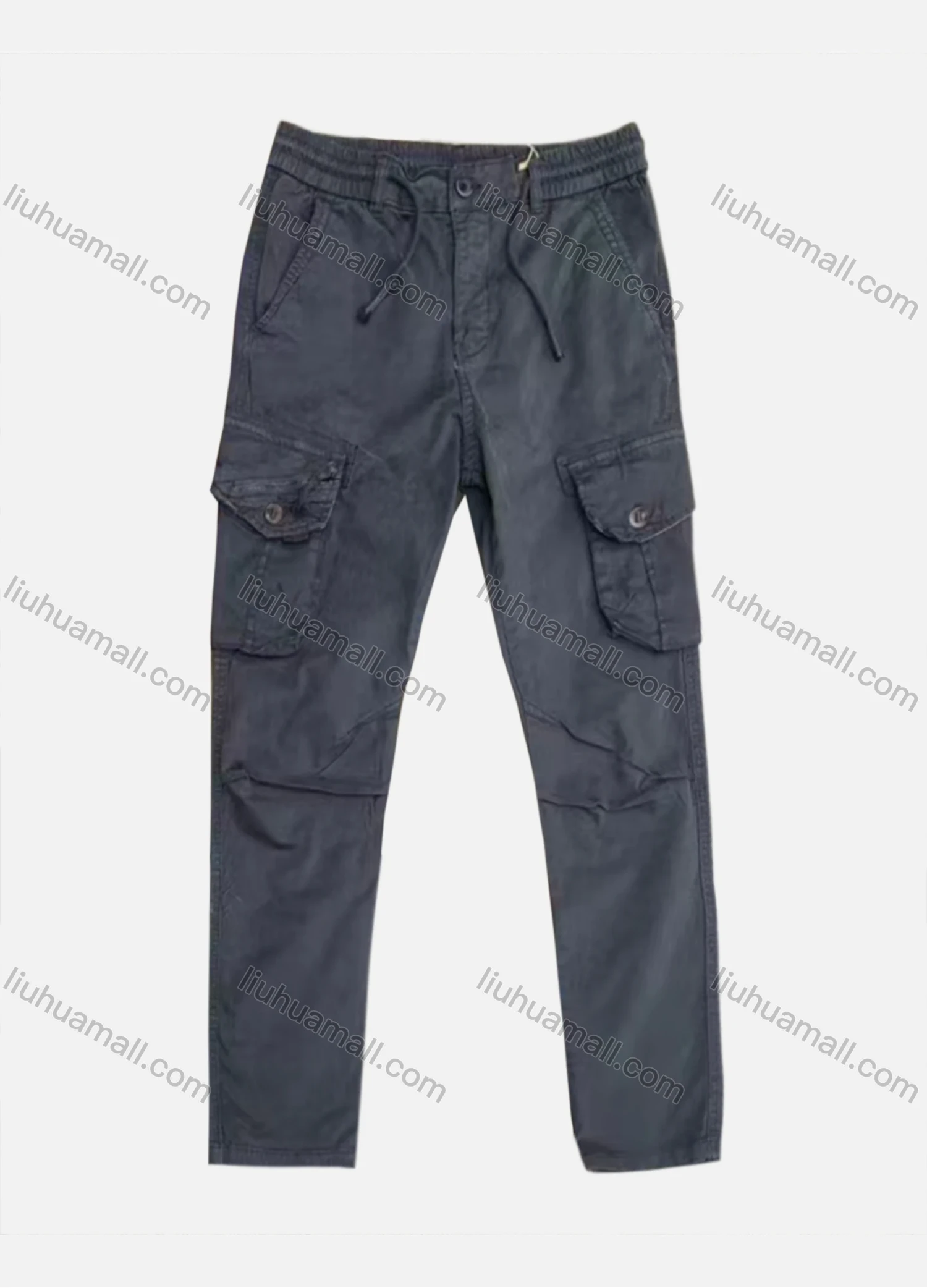 Wholesale Men's Casual Flap Pockets Drawstring Plain Pleated Cargo Pant AK7387# - Liuhuamall