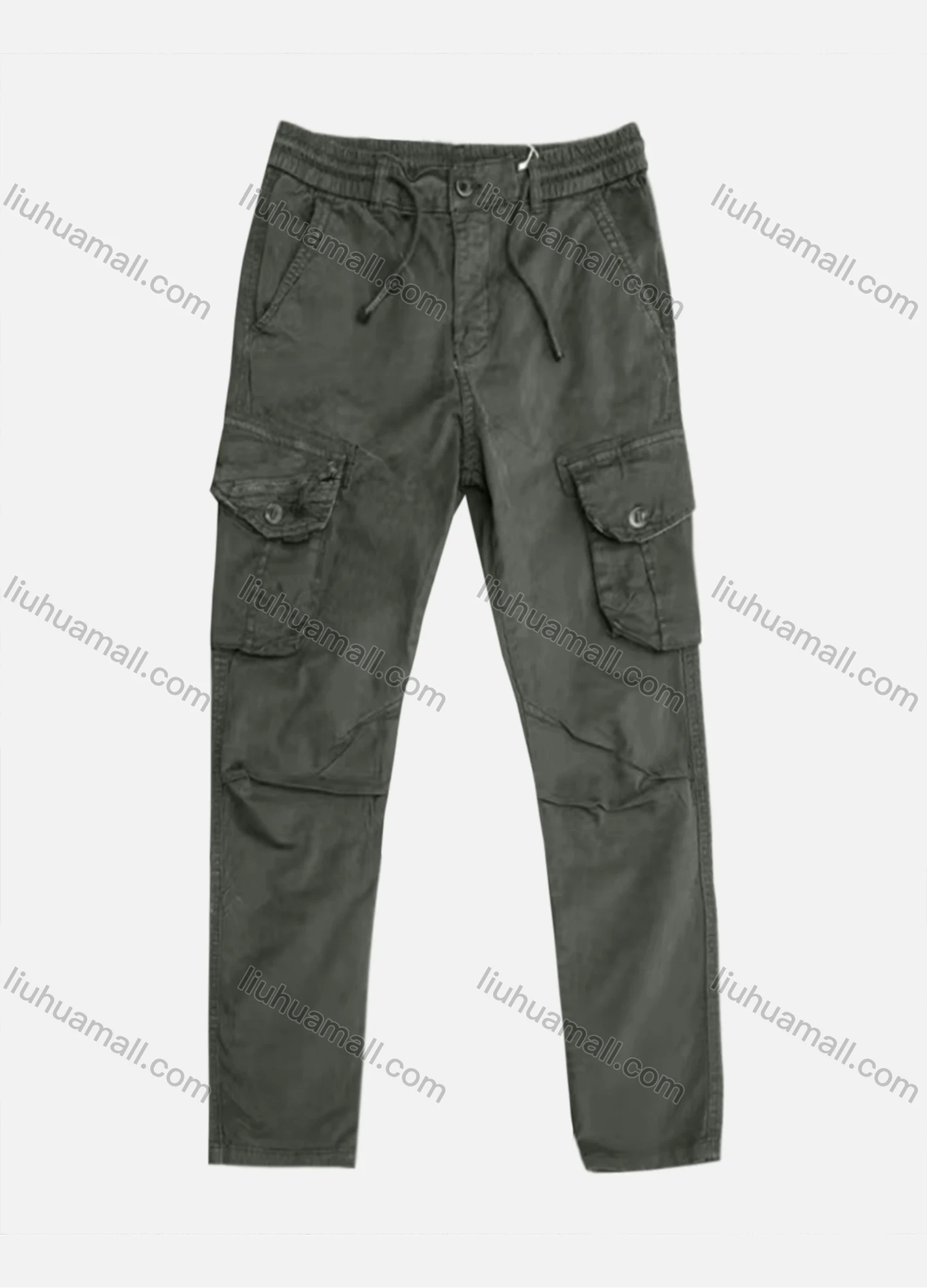 Wholesale Men's Casual Flap Pockets Drawstring Plain Pleated Cargo Pant AK7387# - Liuhuamall