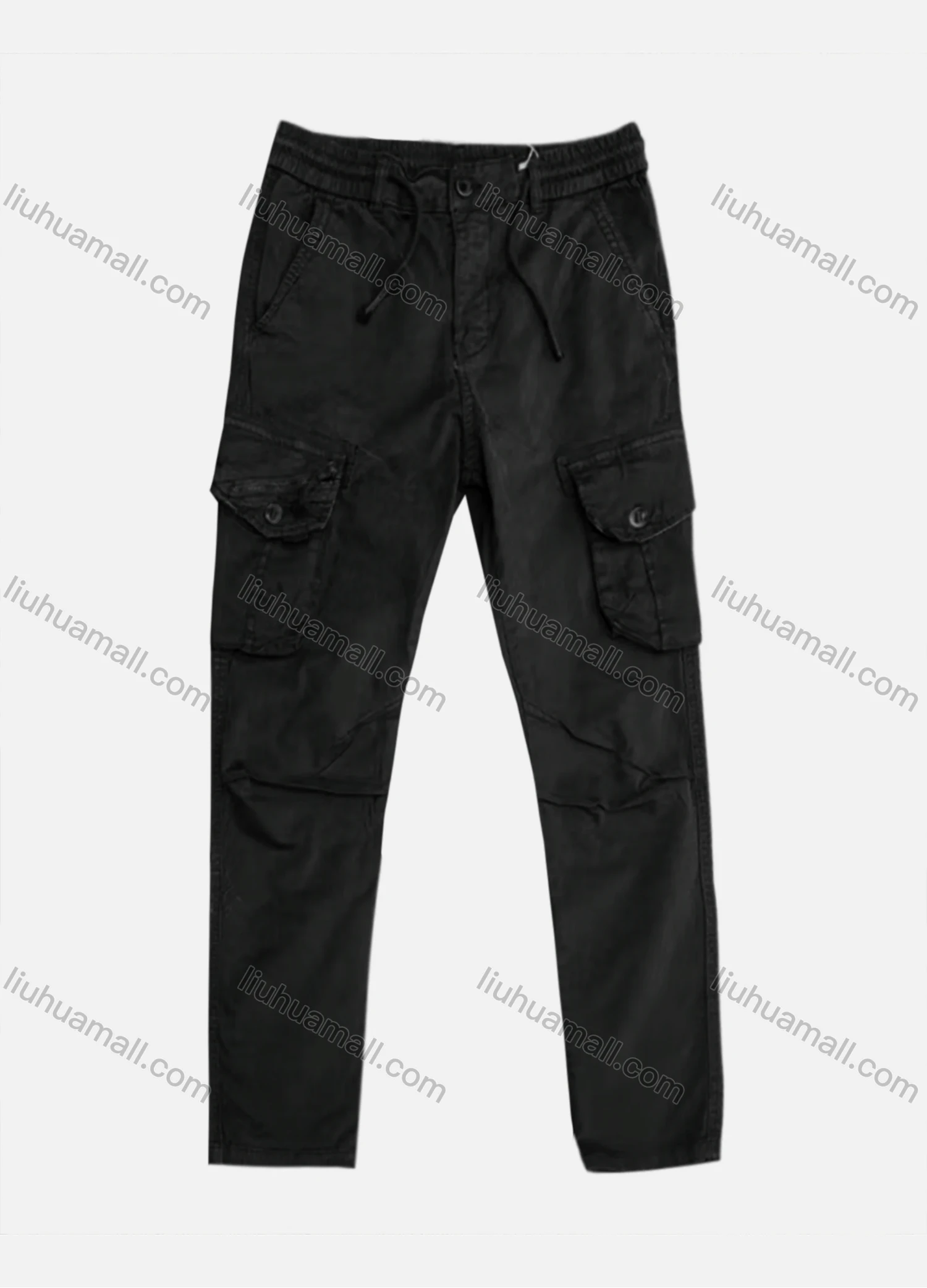 Wholesale Men's Casual Flap Pockets Drawstring Plain Pleated Cargo Pant AK7387# - Liuhuamall