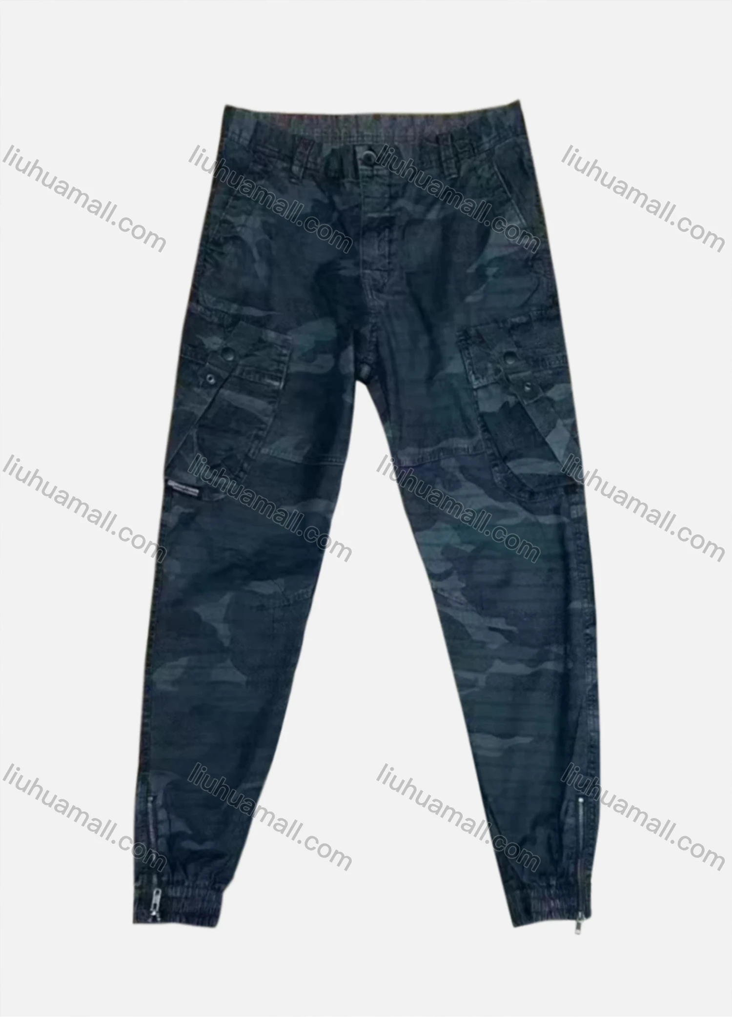 Wholesale Men's Casual Flap Pockets Camouflage Striped Zipper Hem Cargo Pant B7363# - Liuhuamall
