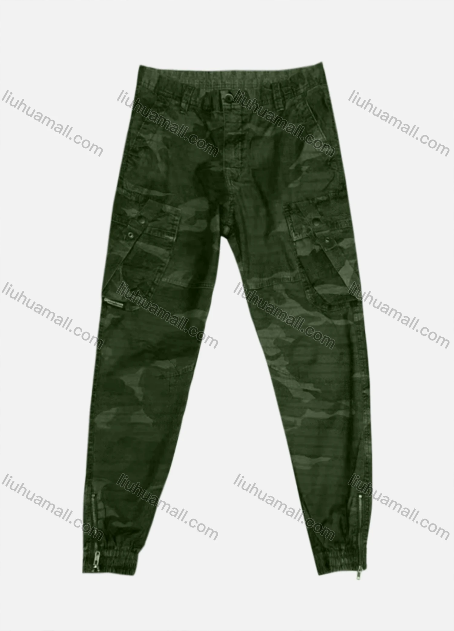 Wholesale Men's Casual Flap Pockets Camouflage Striped Zipper Hem Cargo Pant B7363# - Liuhuamall