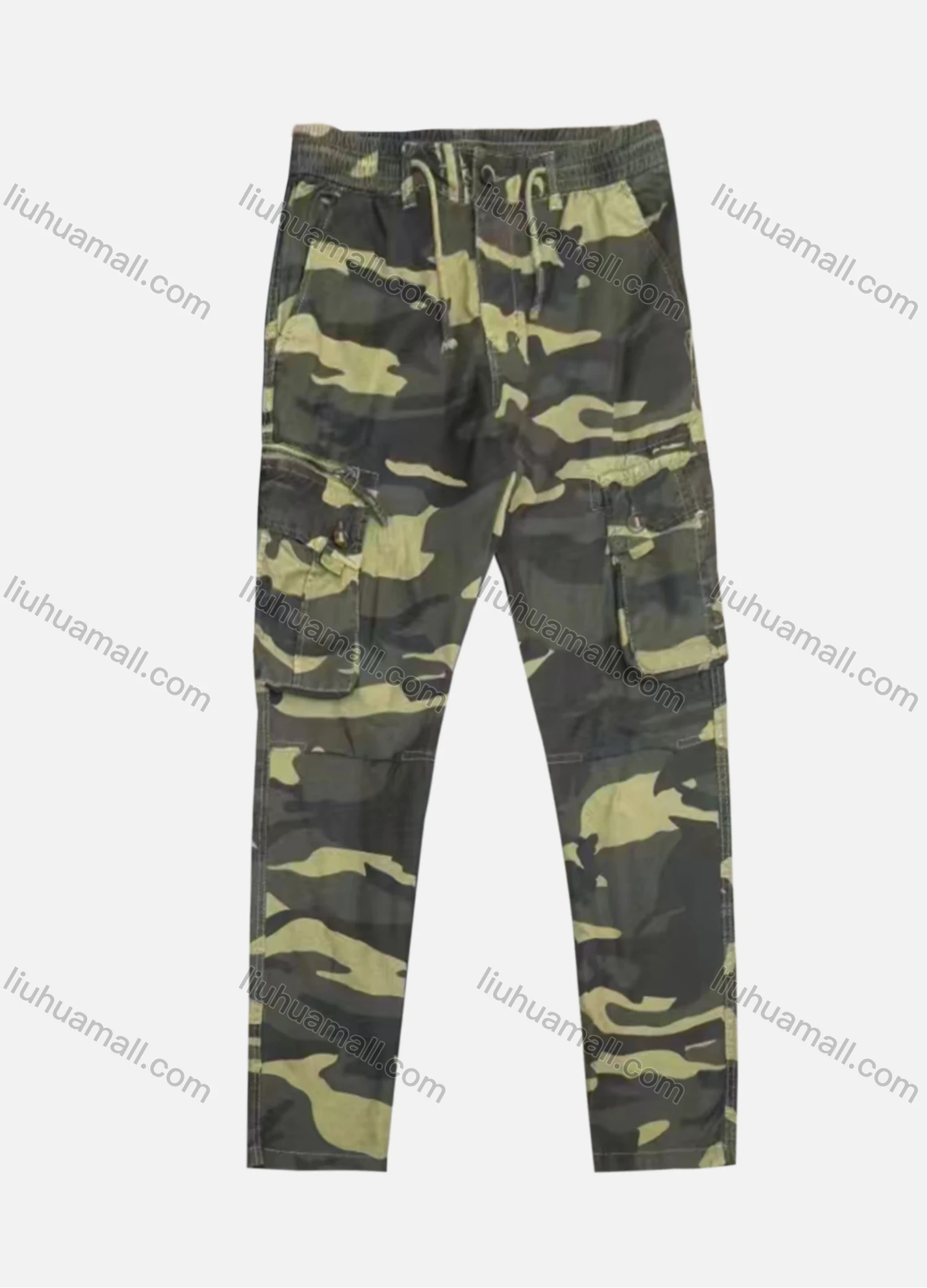 Wholesale Men's Casual Zipper Pockets Drawstring Camouflage Cargo Pant B7386# - Liuhuamall