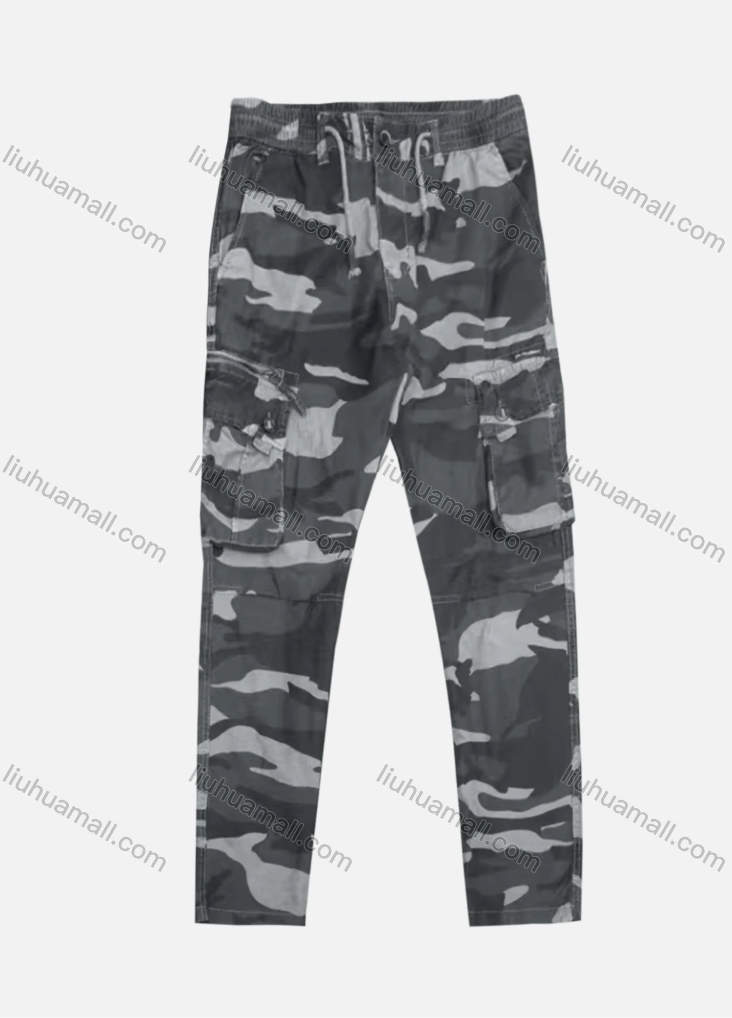 Wholesale Men's Casual Zipper Pockets Drawstring Camouflage Cargo Pant B7386# - Liuhuamall
