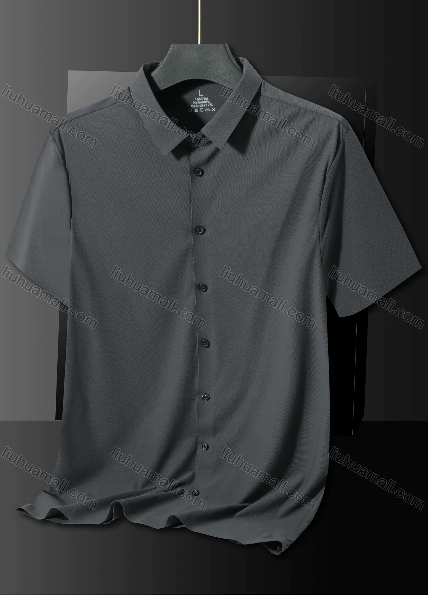 Wholesale Men's Casual Plain Collared Short Sleeve Button Down Basics Shirt 319# - Liuhuamall