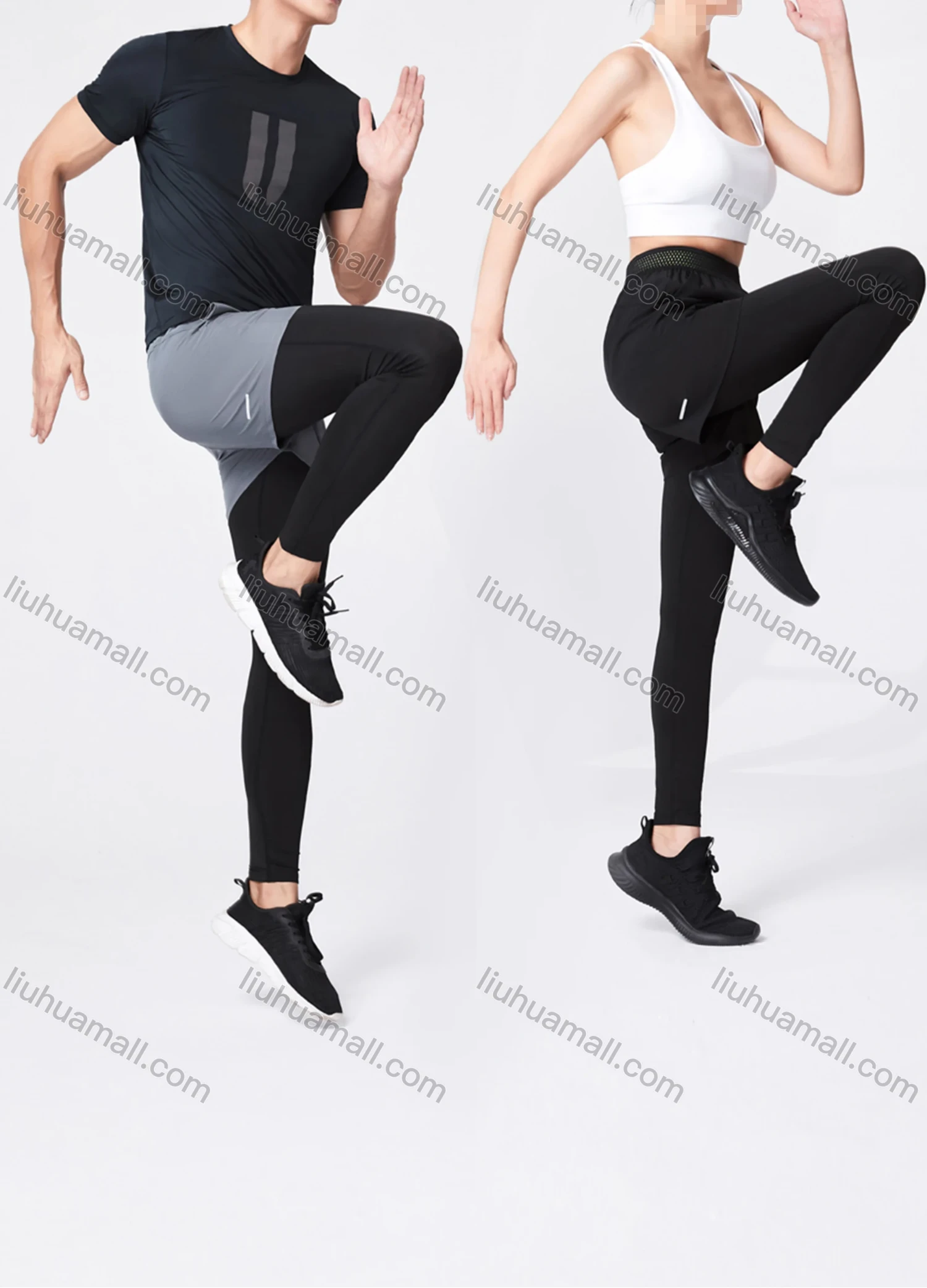 Wholesale Unisex Athletic Workout 2-in-1 Plain Patch Pocket Splicing Pin Dot Elastic Waist Shorts 52101# - Liuhuamall