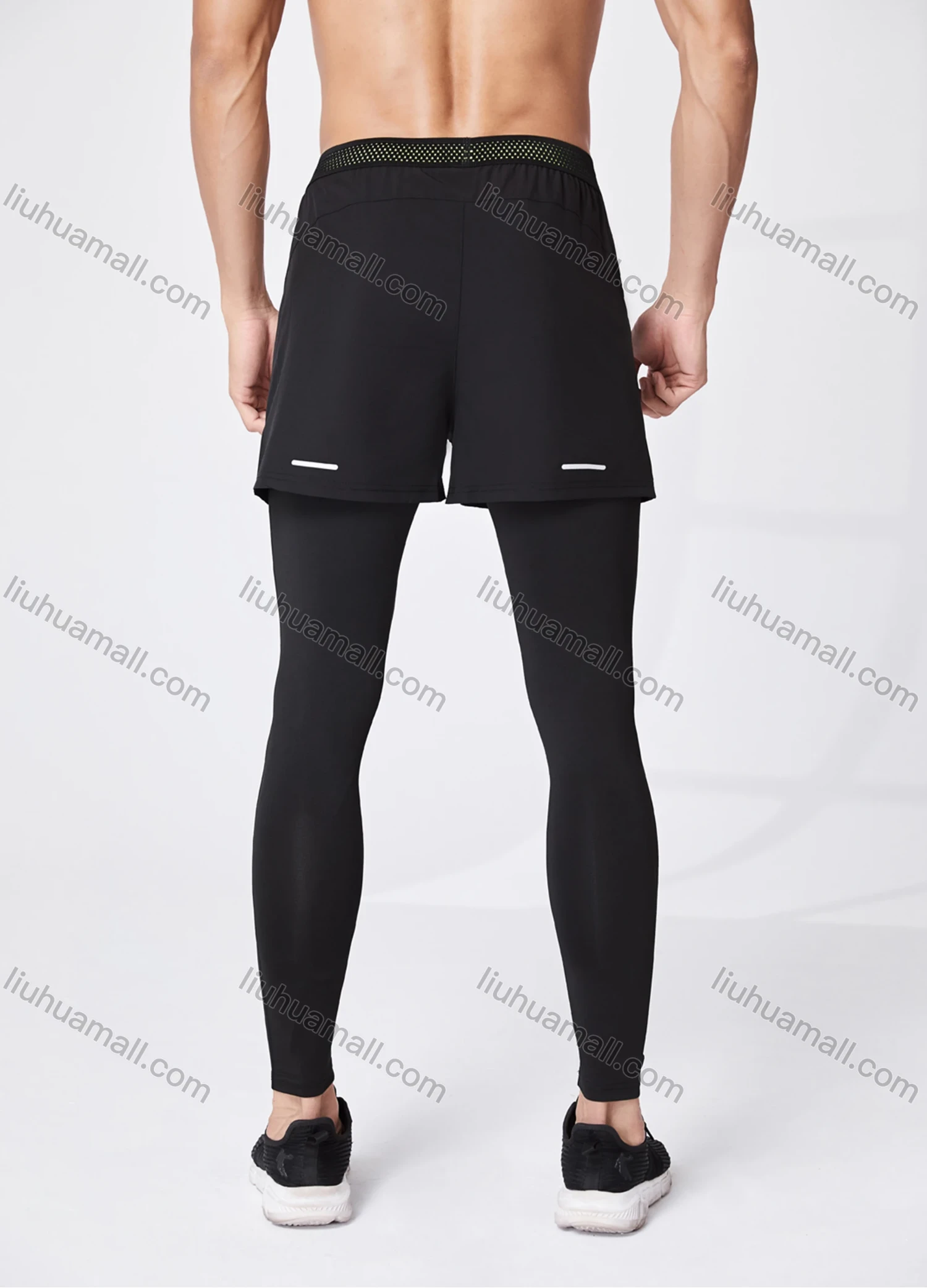 Wholesale Unisex Athletic Workout 2-in-1 Plain Patch Pocket Splicing Pin Dot Elastic Waist Shorts 52101# - Liuhuamall