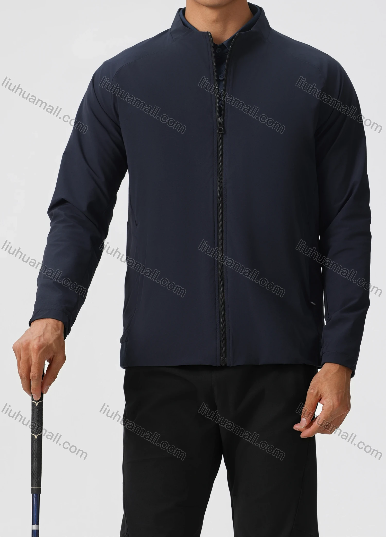 Wholesale Men's Casual Stand Collar Zipper Plain Waterproof Pocket Long Sleeve Jacket 61175# - Liuhuamall