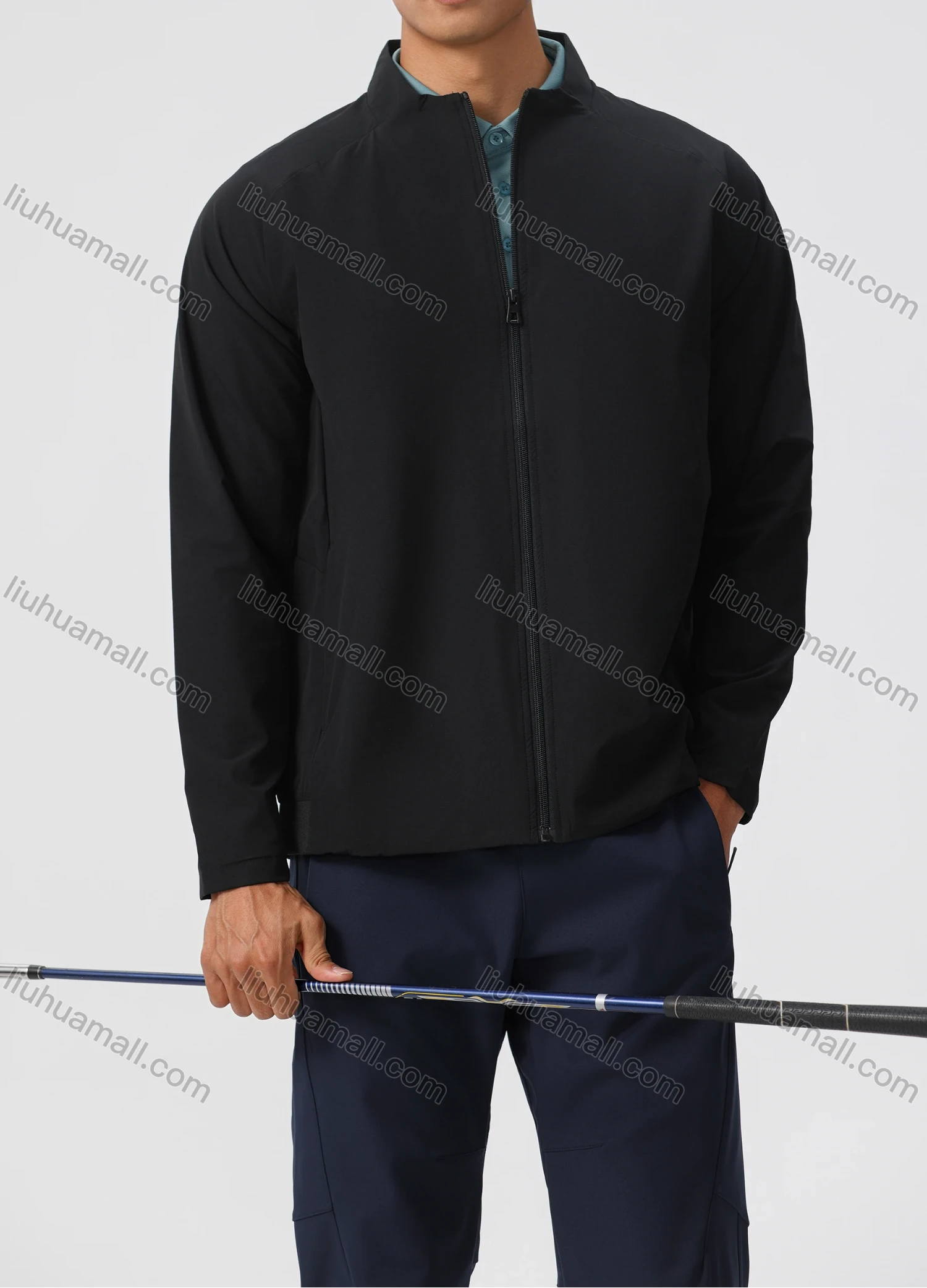 Wholesale Men's Casual Stand Collar Zipper Plain Waterproof Pocket Long Sleeve Jacket 61175# - Liuhuamall