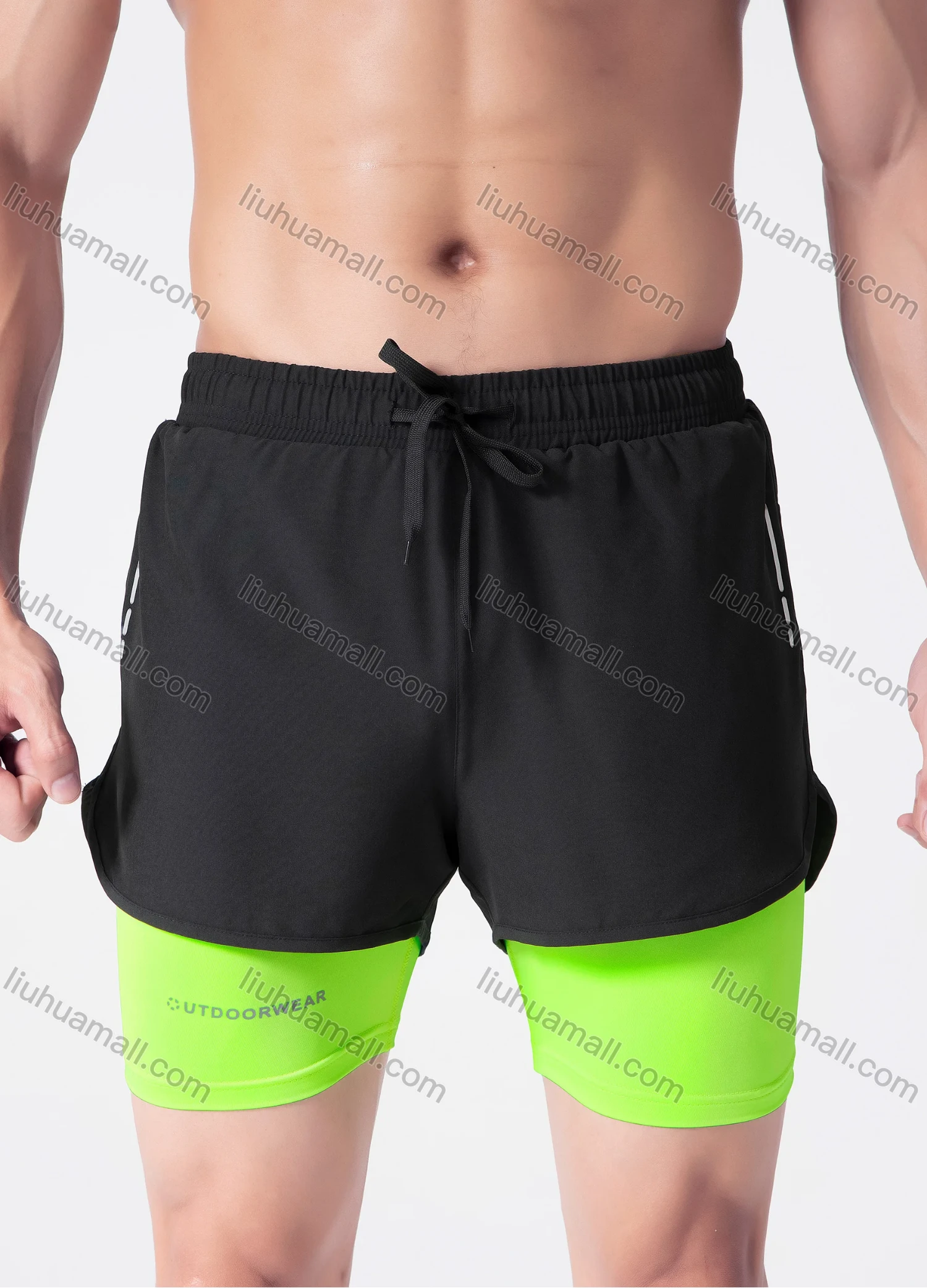 Wholesale Men's Athletic Workout 2-in-1 Plain Drawstring Elastic Waist Shorts 62201# - Liuhuamall