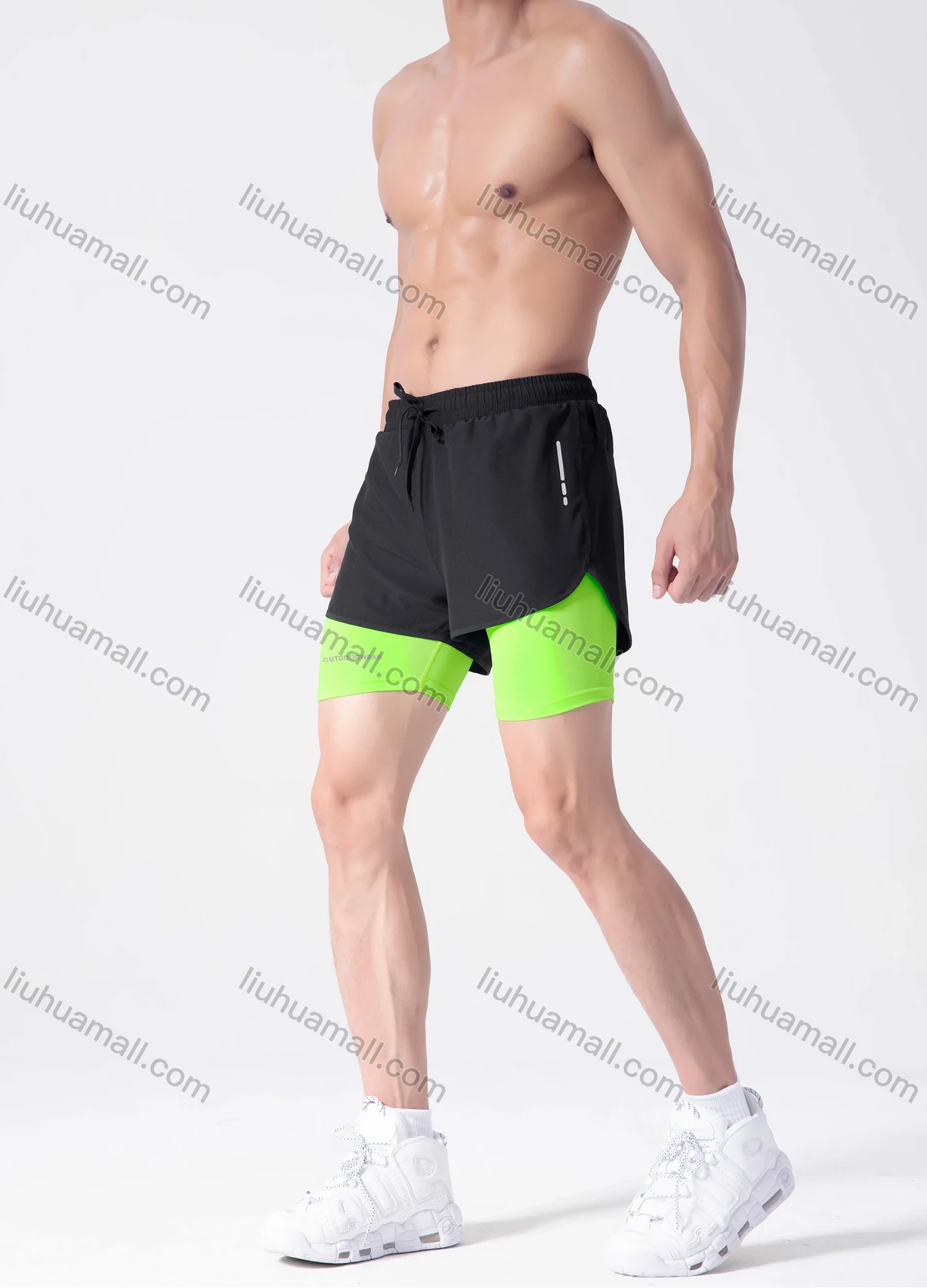 Wholesale Men's Athletic Workout 2-in-1 Plain Drawstring Elastic Waist Shorts 62201# - Liuhuamall