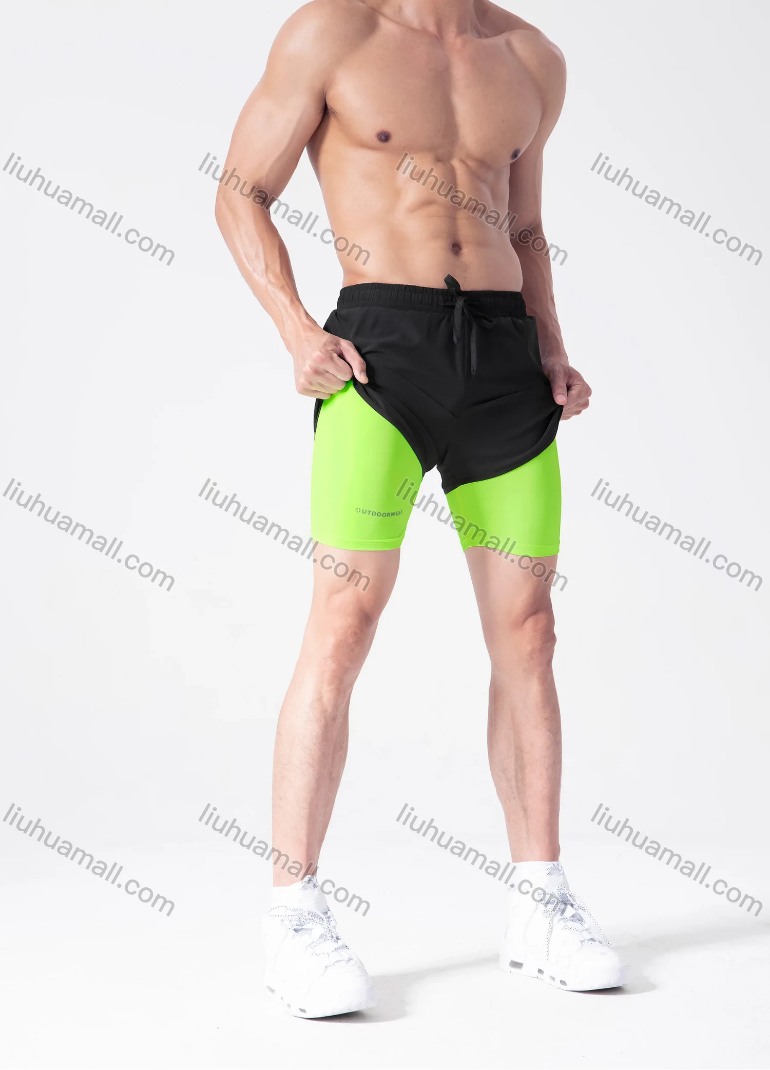 Wholesale Men's Athletic Workout 2-in-1 Plain Drawstring Elastic Waist Shorts 62201# - Liuhuamall