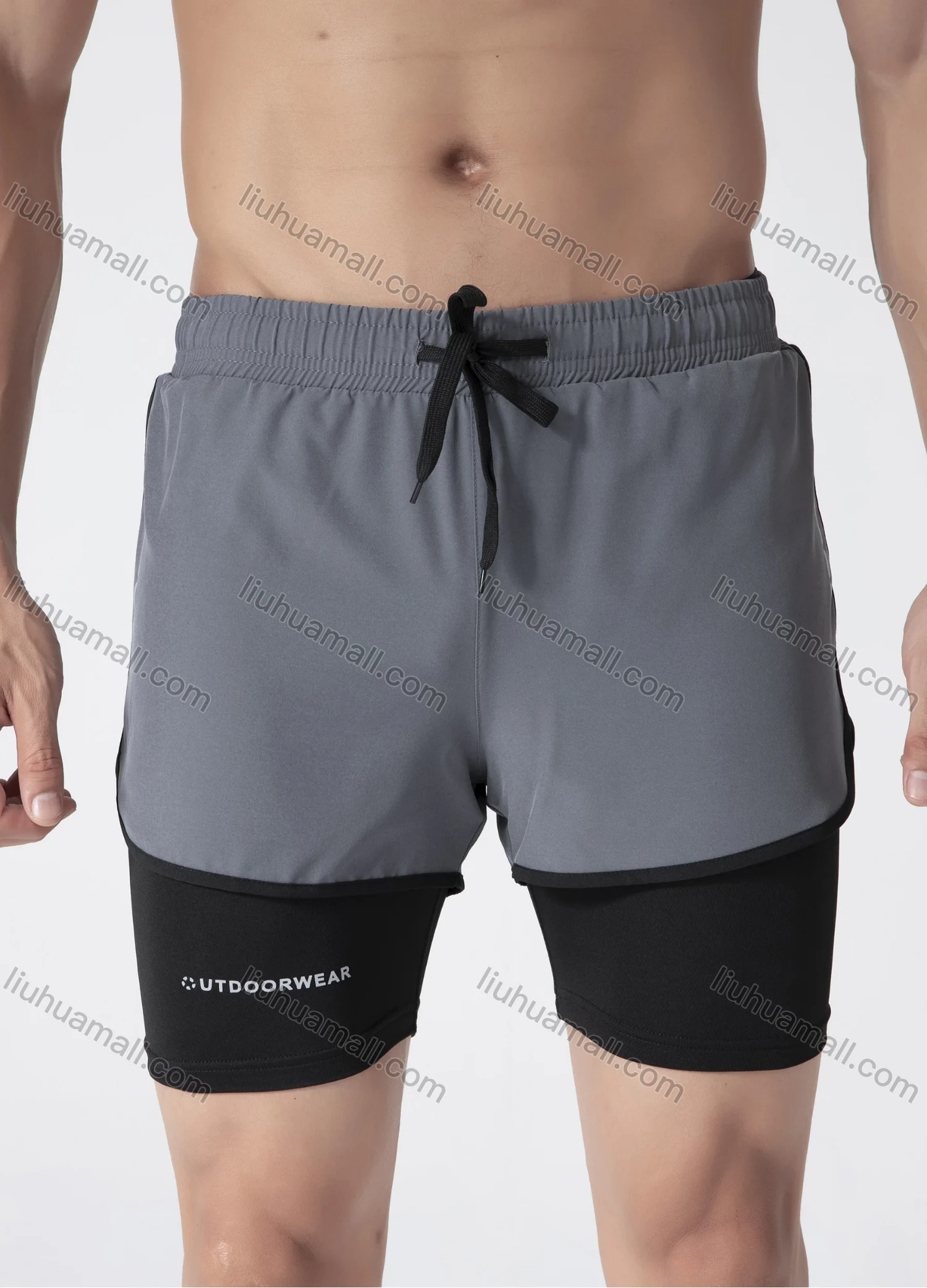 Wholesale Men's Athletic Workout 2-in-1 Plain Drawstring Elastic Waist Shorts 62201# - Liuhuamall