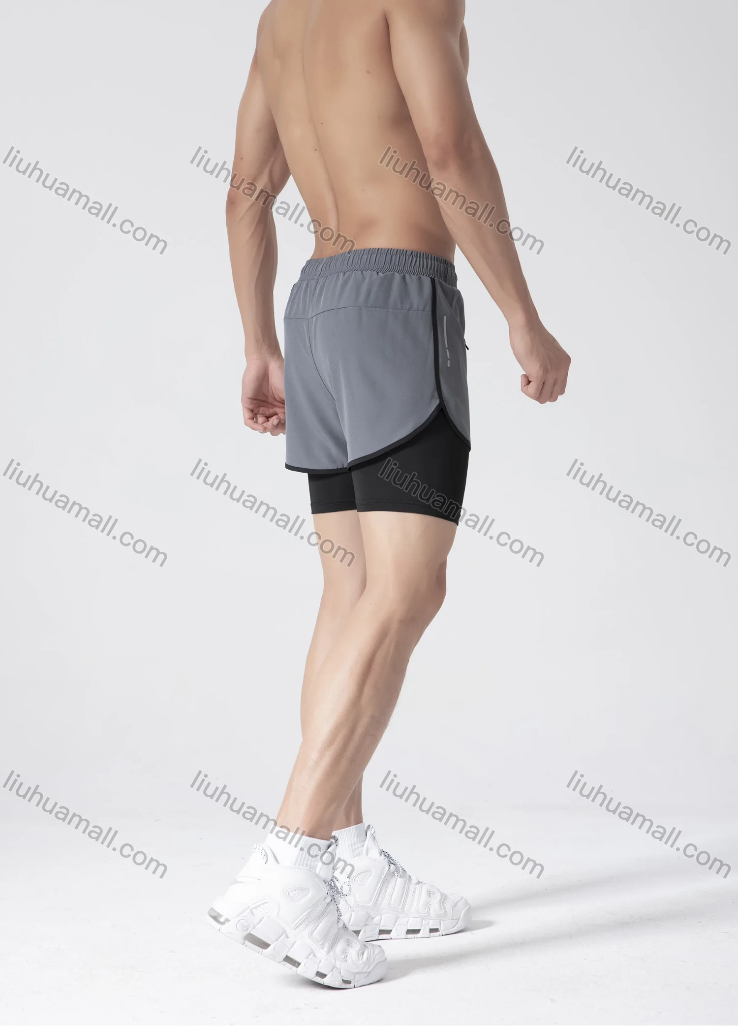 Wholesale Men's Athletic Workout 2-in-1 Plain Drawstring Elastic Waist Shorts 62201# - Liuhuamall