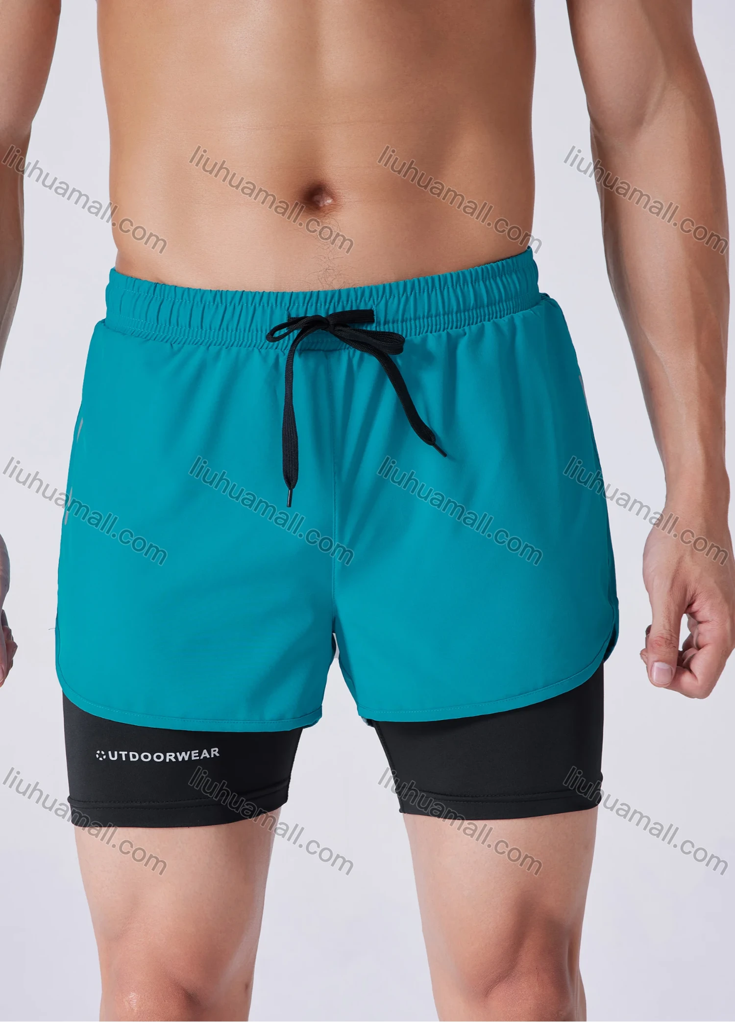 Wholesale Men's Athletic Workout 2-in-1 Plain Drawstring Elastic Waist Shorts 62201# - Liuhuamall