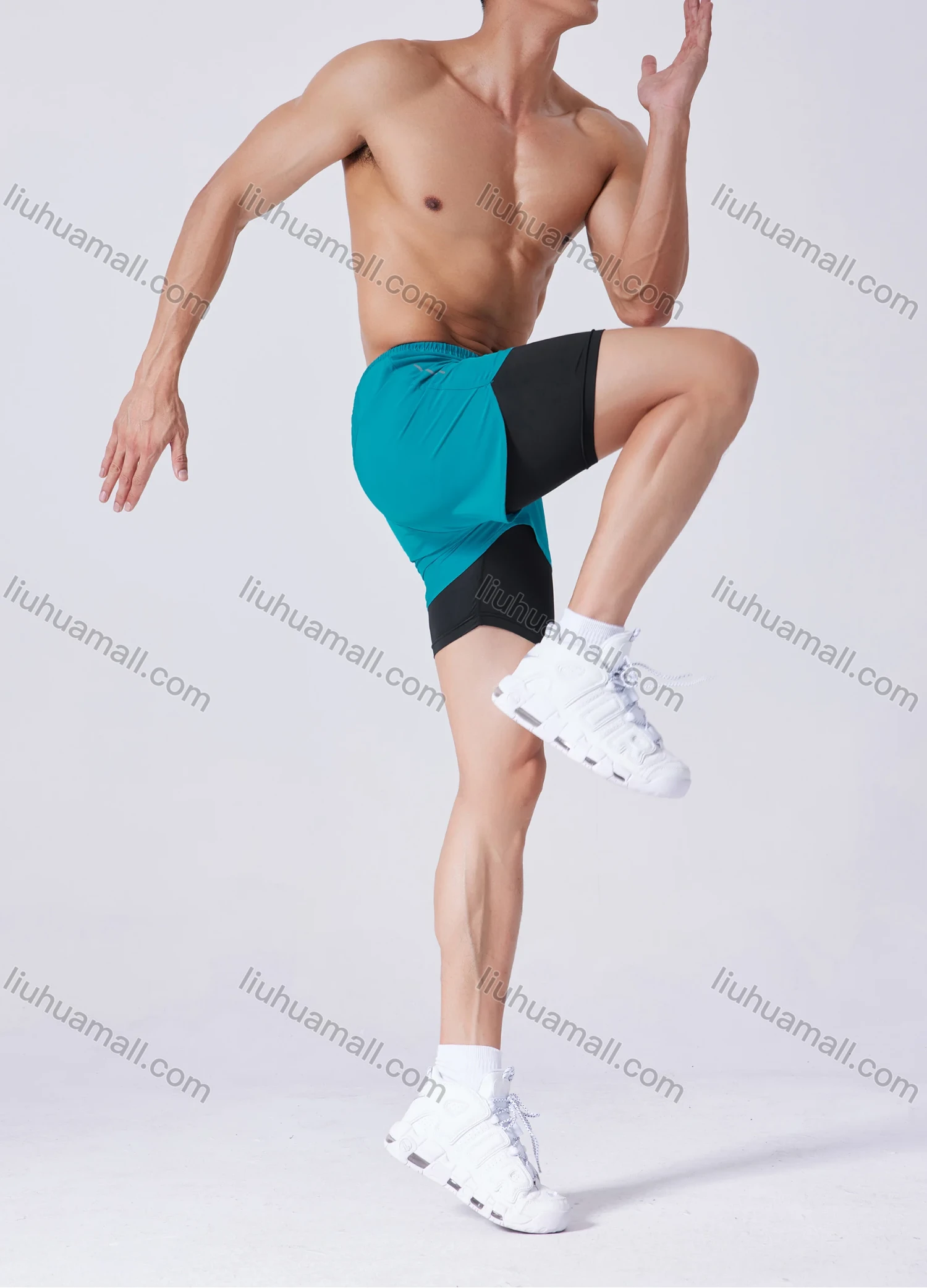 Wholesale Men's Athletic Workout 2-in-1 Plain Drawstring Elastic Waist Shorts 62201# - Liuhuamall