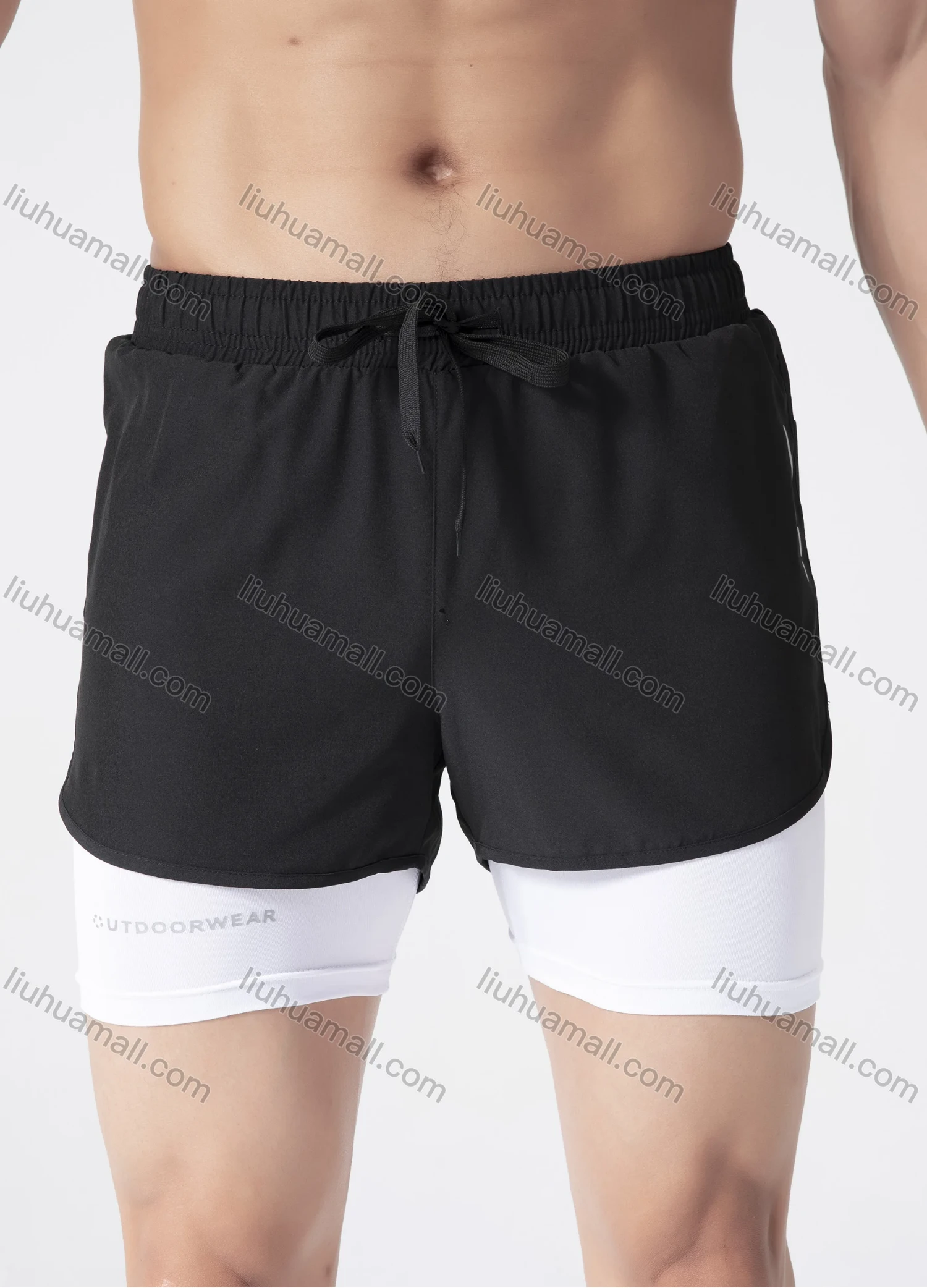 Wholesale Men's Athletic Workout 2-in-1 Plain Drawstring Elastic Waist Shorts 62201# - Liuhuamall
