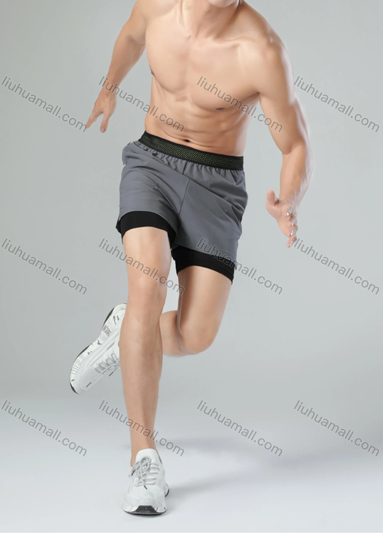 Wholesale Men's Athletic Workout 2-in-1 Plain Patch Pocket Split Side Elastic Waist Shorts 62203# - Liuhuamall